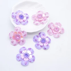 20Pcs 36mm Sequins Flower Embellishment with Resin for Clothes Patch Fabric Sewing Craft Headwear Hair Clips Decor Accessories