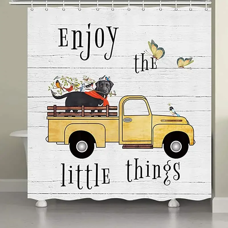 Camper Trailer Shower Curtain for Camping Bathroom Curtain Bear Campfire and Forest Silhouette Bathtub Screen with 12 Pcs Hooks