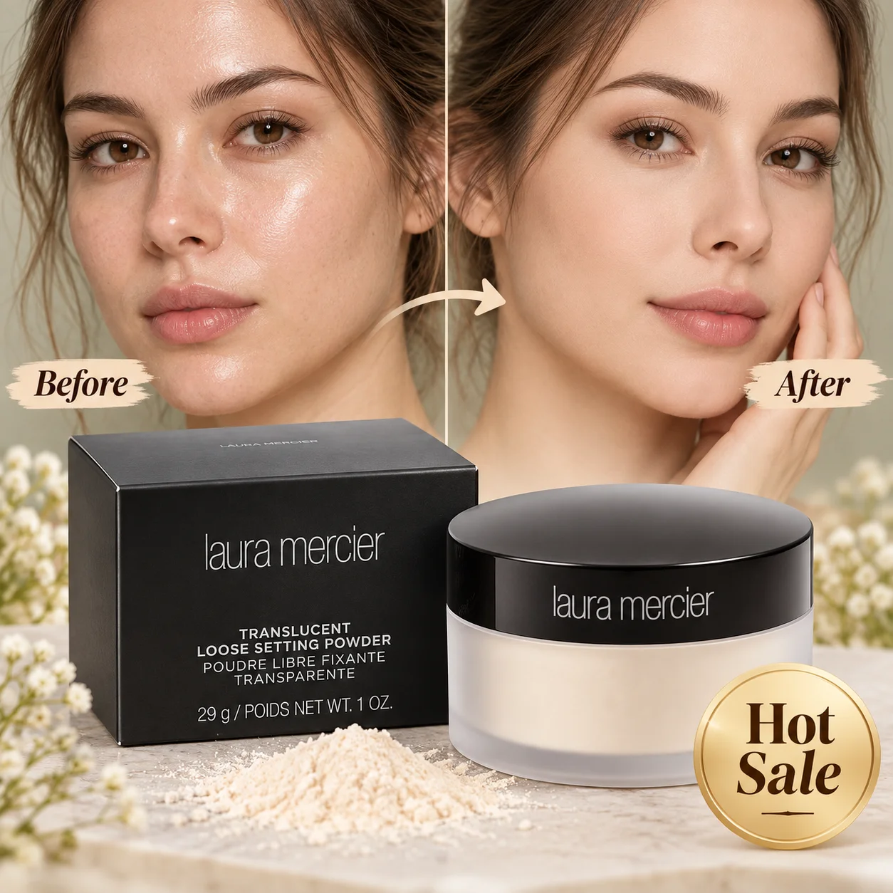 Loose Face Powder For A Soft Light Finish, Transparent Setting Makeup With Lightweight Coverage For Long Lasting Everyday Wear