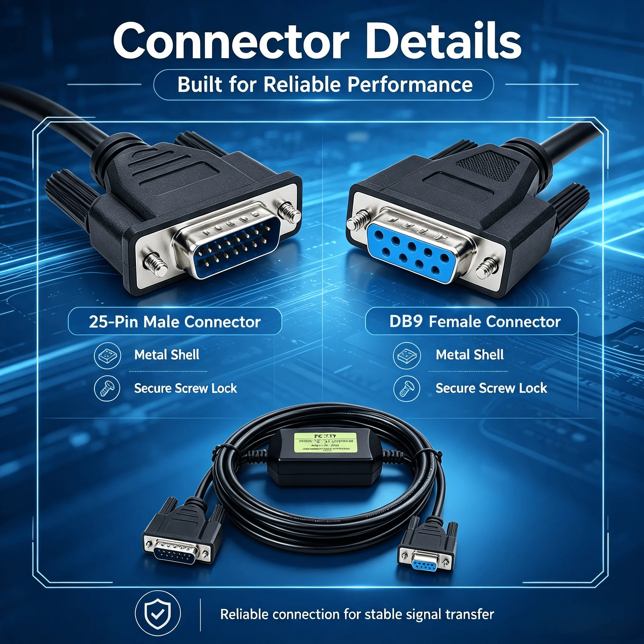PC-TTY Programming Cable for Siemens S5 PLC 6ES5734-1BD20, DB9 Female to 25-Pin Male 5V Upload Download Data Cable