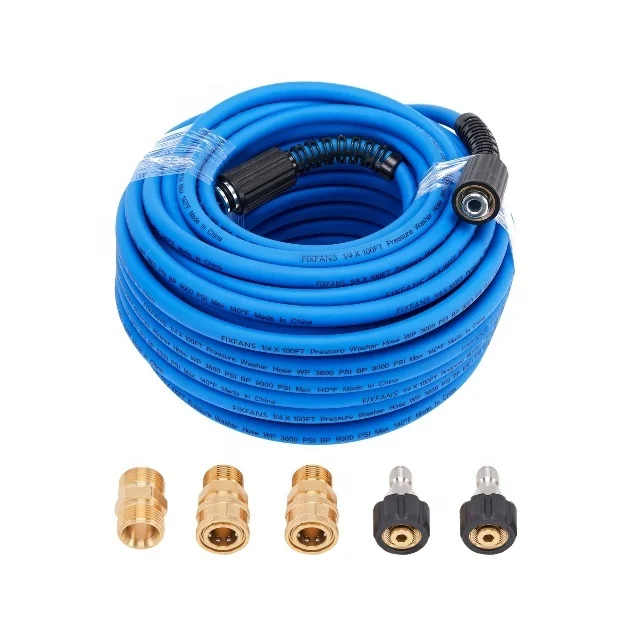

1/4" X 100 FT High Pressure Washer Hose Blue Wear Resistant Extension Hose Compatible With M22 Fittings