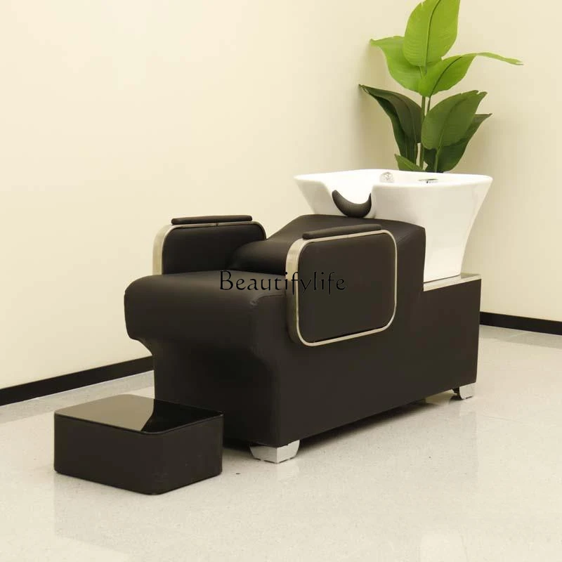 

Simple Barber Shop Shampoo Chair for Hair Salon Ceramic Basin Hair Salon Half Lying Flushing Bed