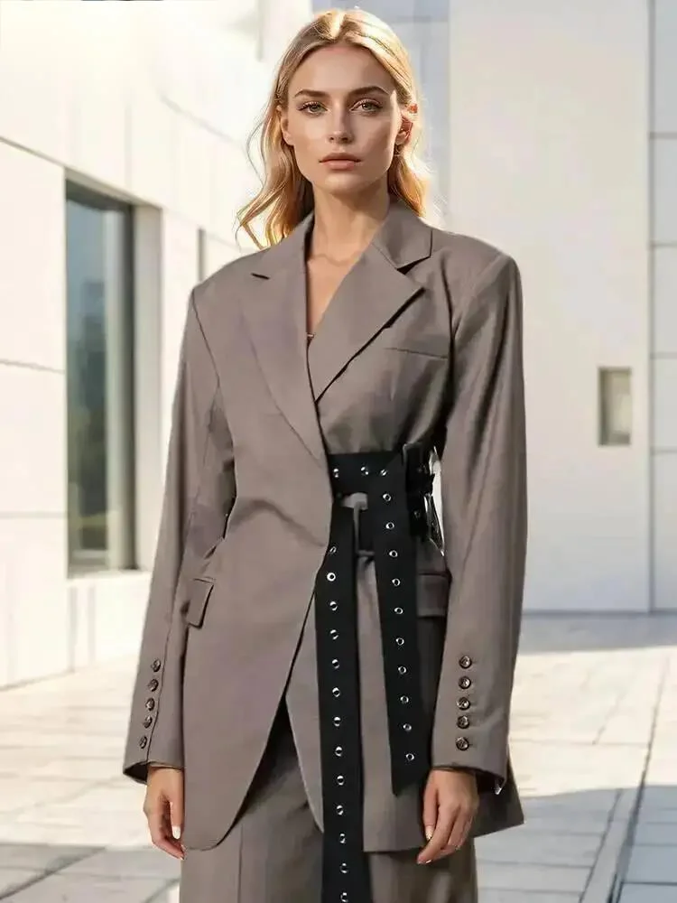 Fashion Women's Blazer Notched Collar Double Sashes Deconstructive Back Button Loose Suit Jacket Autumn 2026 New 1D9KB0