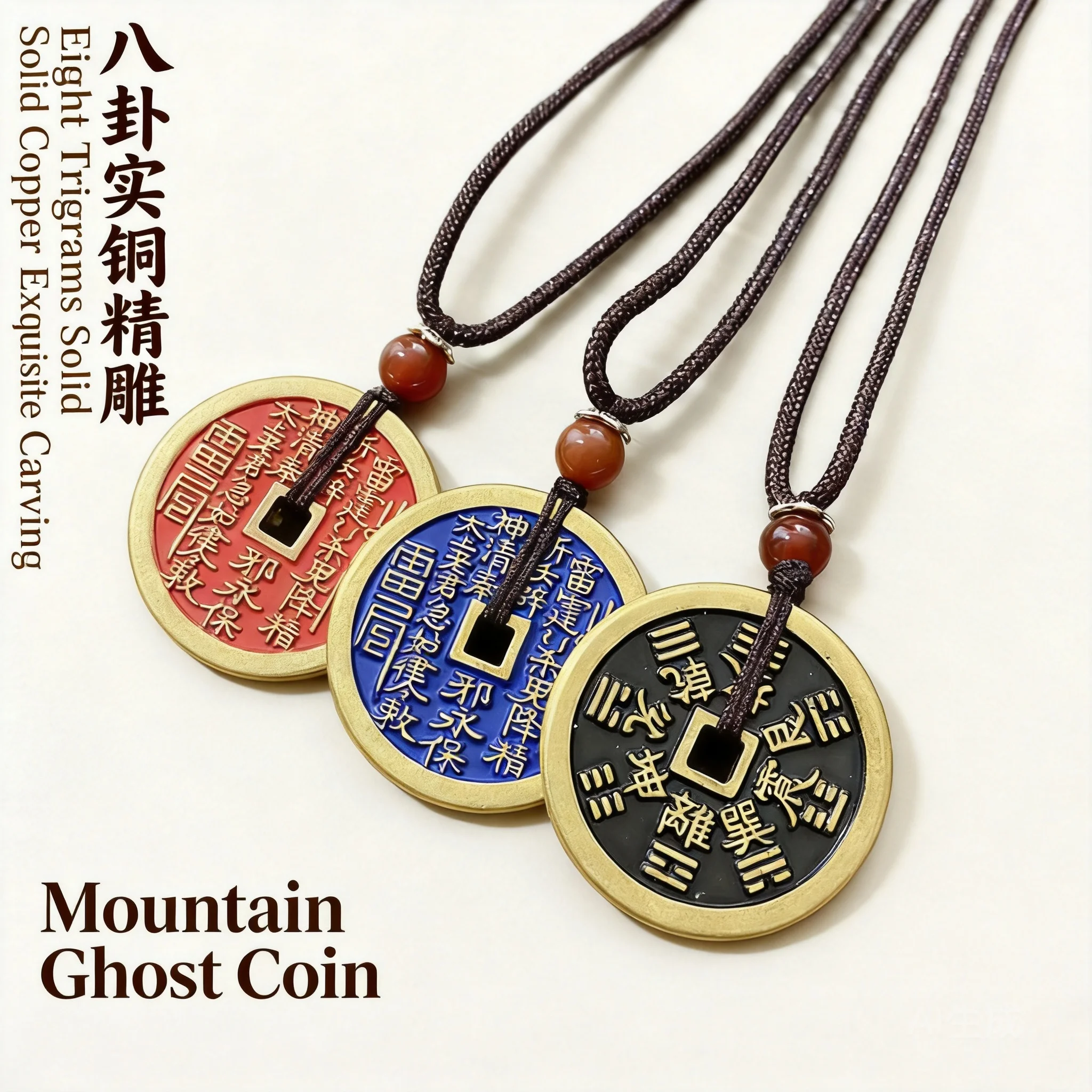 Chinese Style Vintage Bagua Mountain Ghost Copper Coin Pendant Necklace Lucky Blessing Fortune Attracting Amulet Jewelry For Men