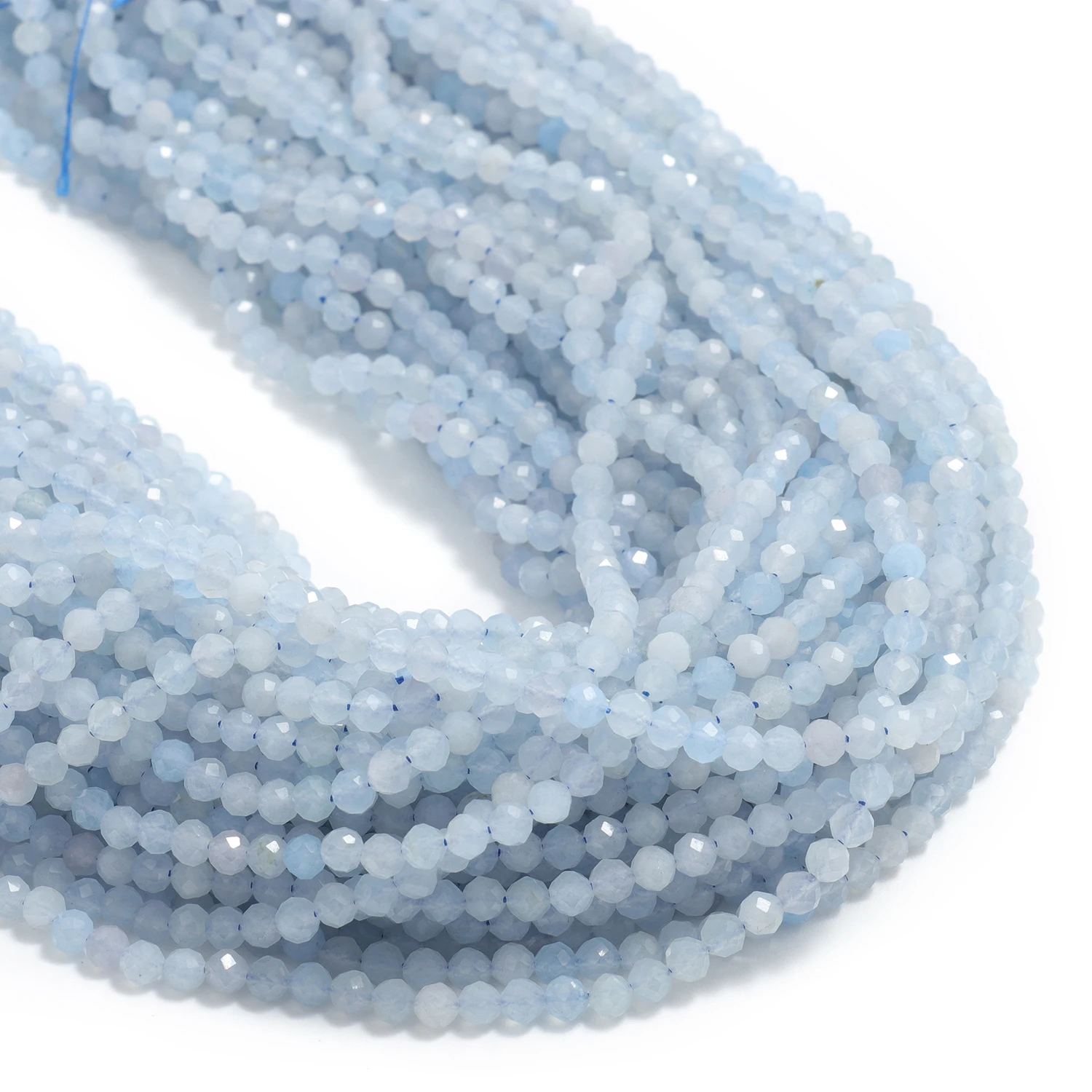 Facetada Natural Aquamarine Stone Beads, pérolas soltas para encantos, DIY Fazer Jóias, pulseira minúscula Beadwork, 15 in, 2mm, 3mm, 4mm, atacado