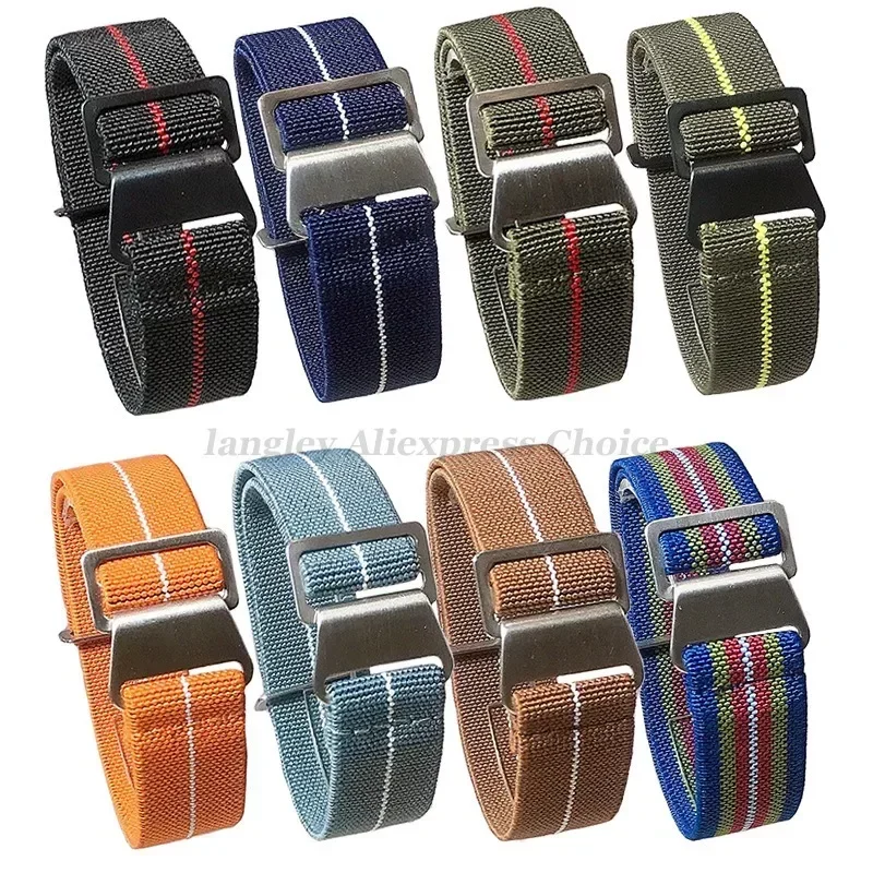 60s French Troops Parachute Bag Elastic Watch Strap 18mm 20mm 22mm Nylon Watchbands Man's Universal Smart Watch Fabric Wristband