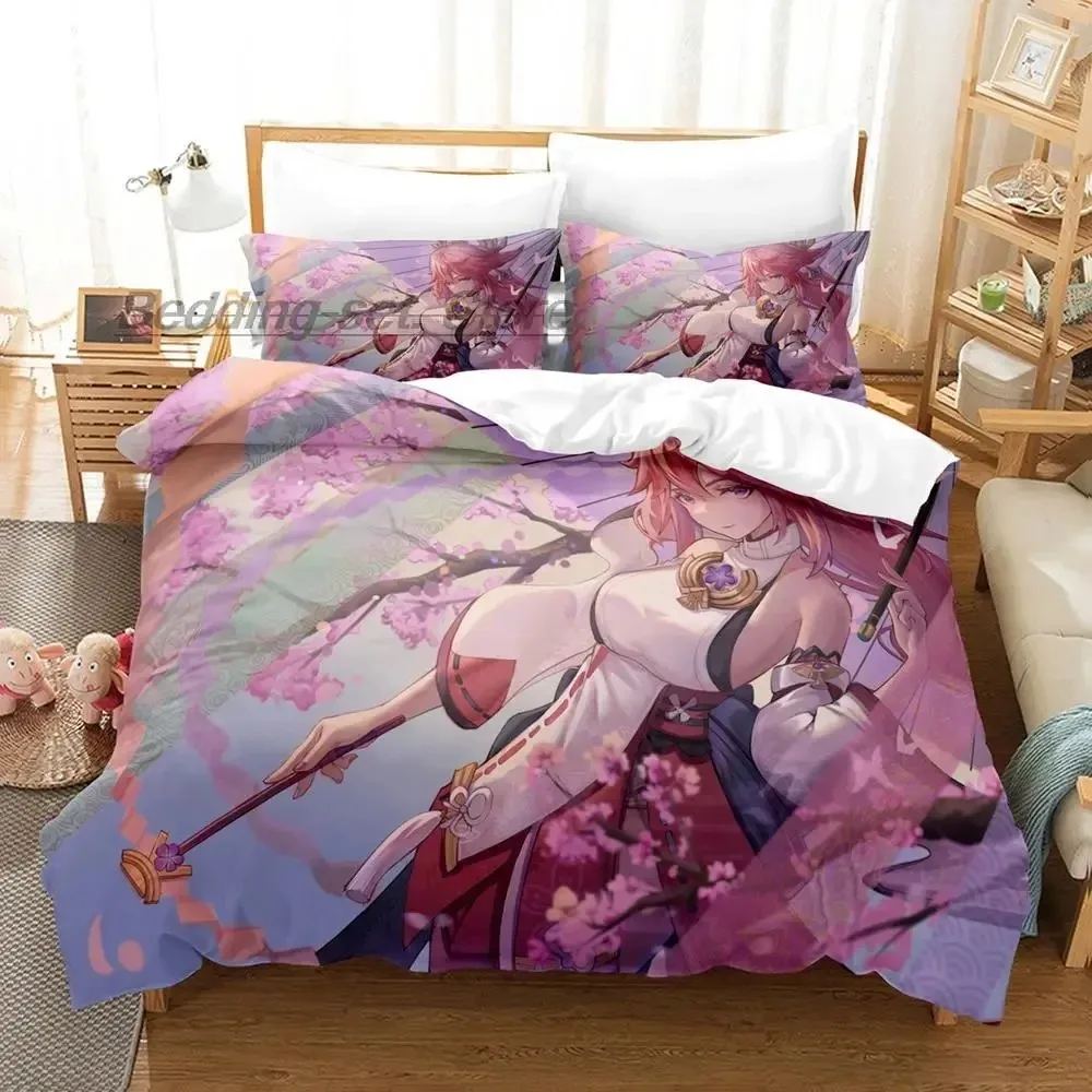 

Genshin Impact Yae Miko Bedding Set Single Twin Full Queen King Size Bed Set Aldult Kid Bedroom Duvetcover Sets 3D Print 2022