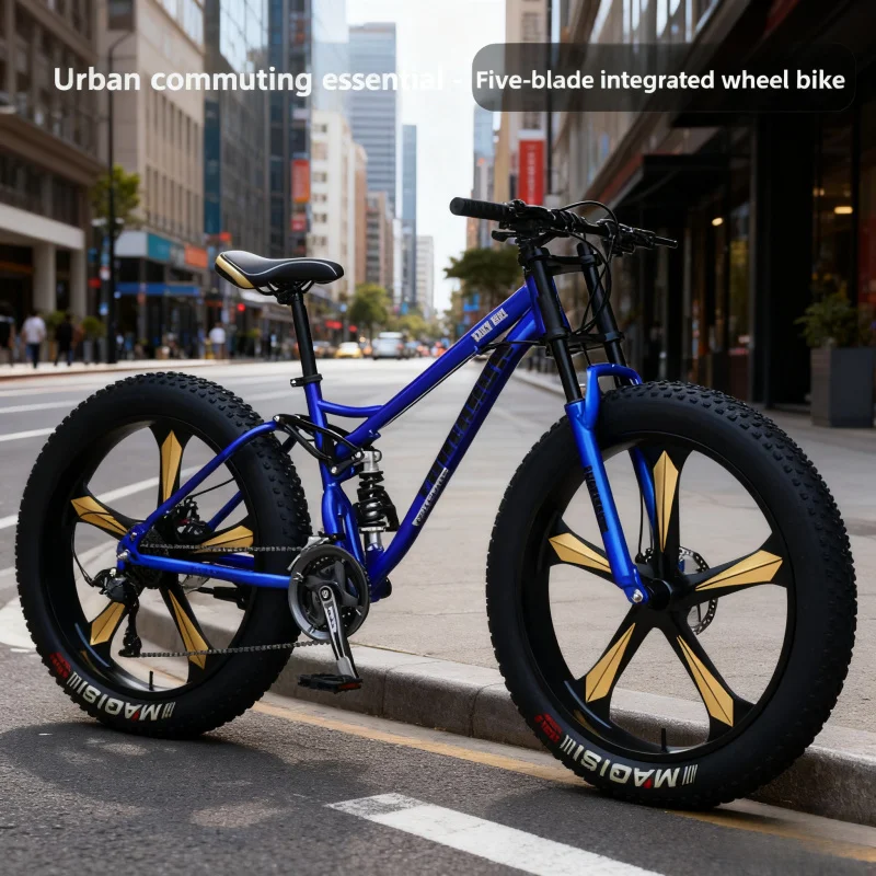 دراجة جبلية زرقاء واسعة للغاية 4.0 بإطارات كبيرة خمسة في واحد وسرعة متغيرة للطرق الوعرة لثلوج الشاطئ - امتصاص الصدمات للبالغين #3