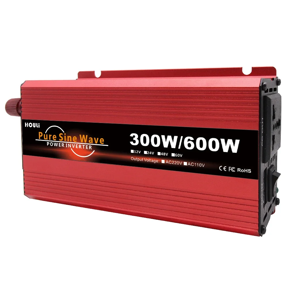 HOULI Inversor De coche 300w Inversor De Corriente 12V A 220V 600 vatios Inversor Solar inversor generador De energía De onda sinusoidal pura