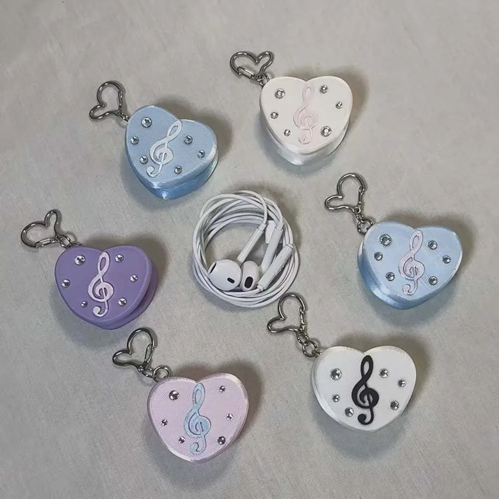 3D Printed Musical Note Heart Cord Keeper Mini Storage Pendant Keychain Earphone Data Cable Organizer Wire Arrangement Bag