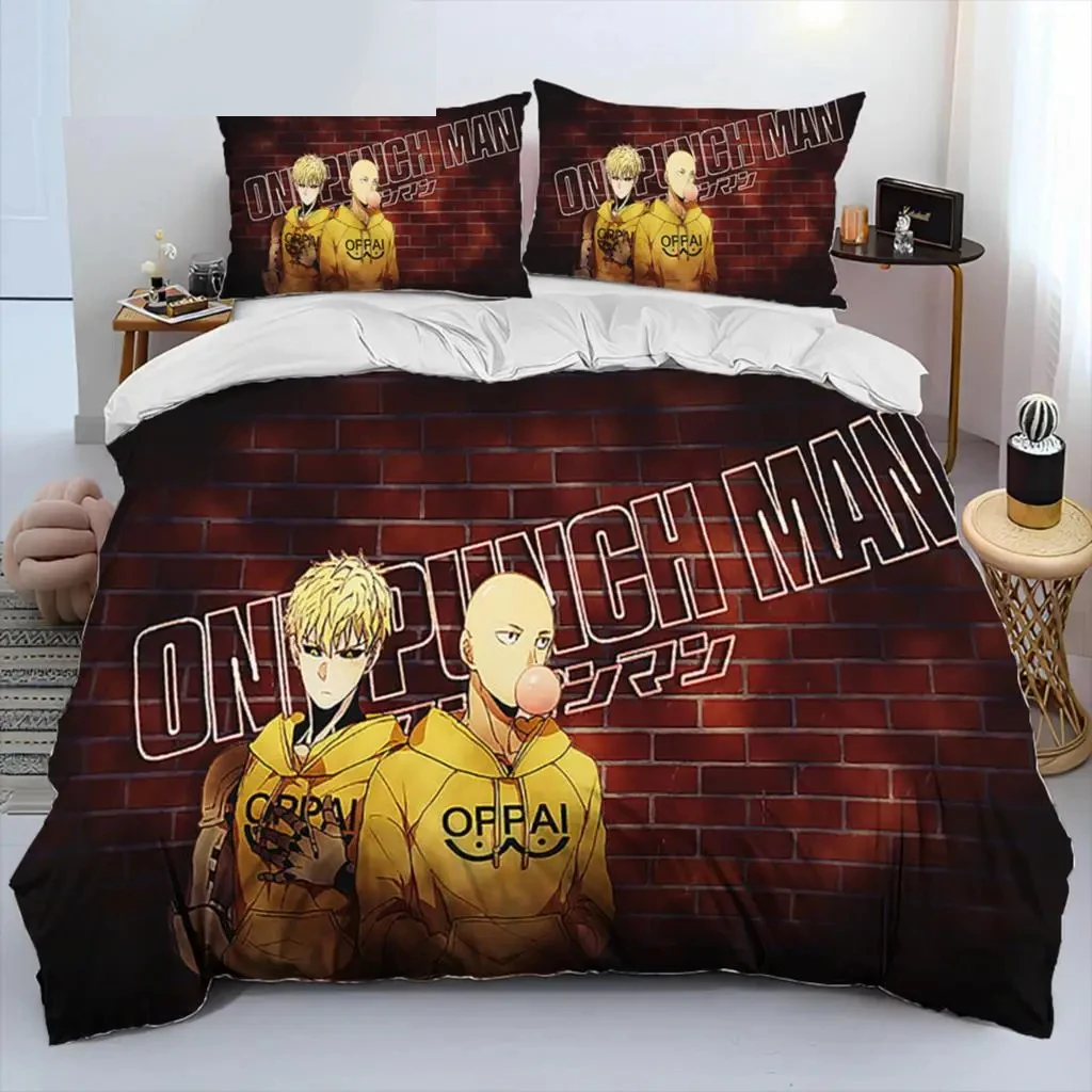 Imagem -05 - Conjunto de Cama Saitama de um Soco Anime para Crianças Meninos e Meninas Capa de Edredão Fronha Gêmeo Queen Size Tecido Doméstico Cama Adultos