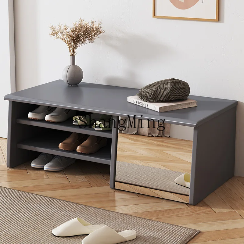 

FG household home can sit shoe change stool simple light luxury multi-functional shoe cabinet integrated solid wood with mirror