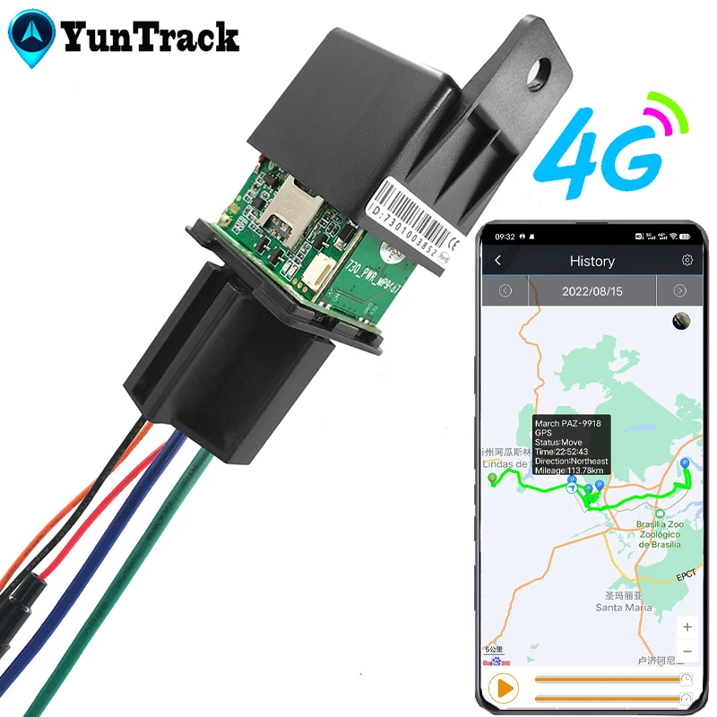 4G GPS Tracker Car Relay Cut Off Oil Tracking Motor Bike ACC Status Towed Away Location Call SMS Alarm Hidden Safety Device