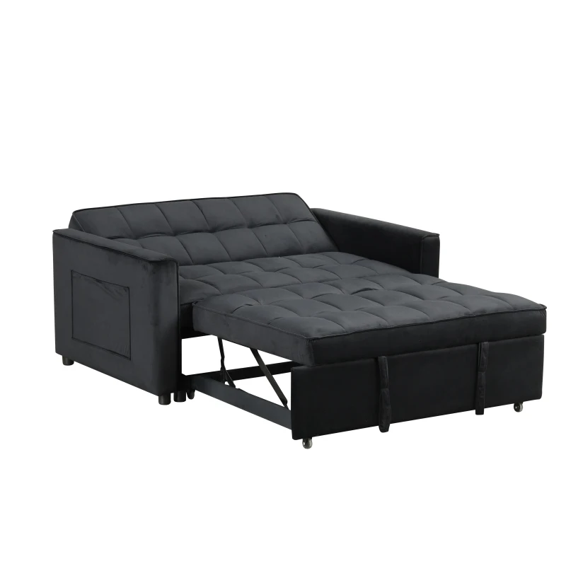 Maeve 53.5W Black Velvet Convertible Sleeper Loveseat مع معنقدة وجيب جانبي