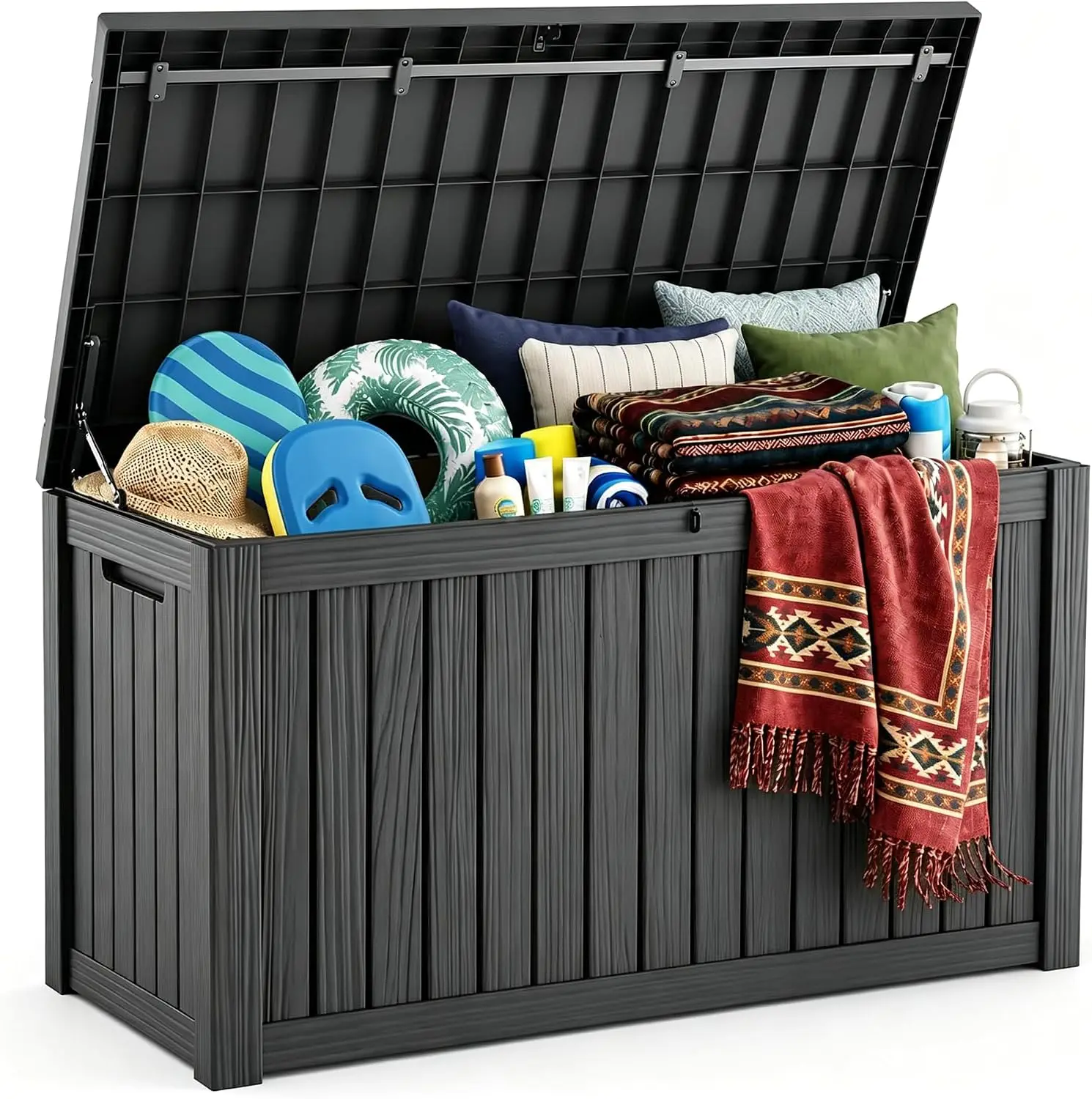 230 Gallon Extra Large Outdoor Storage Box Waterproof UV Resistant Resin Deck Box With Hydraulic Lift Lockable Latch Cushion Container For Patio Furniture Garden Tools Backyard Porch, Black