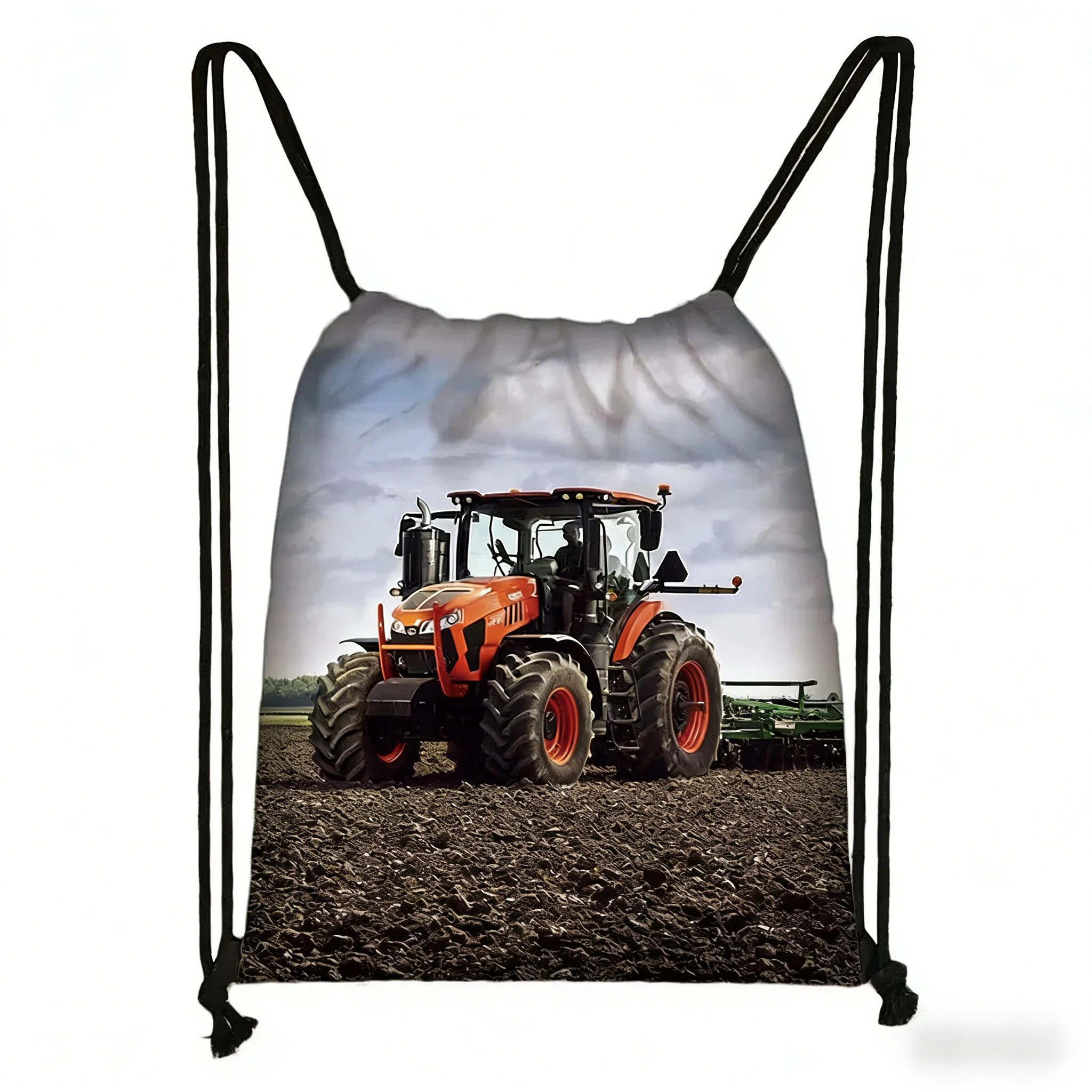 Farm Tractor Print Drawstring Backpack For Teenagers Travel Rucksack Lightweight Kids School Book Bag Portable Storage Sack