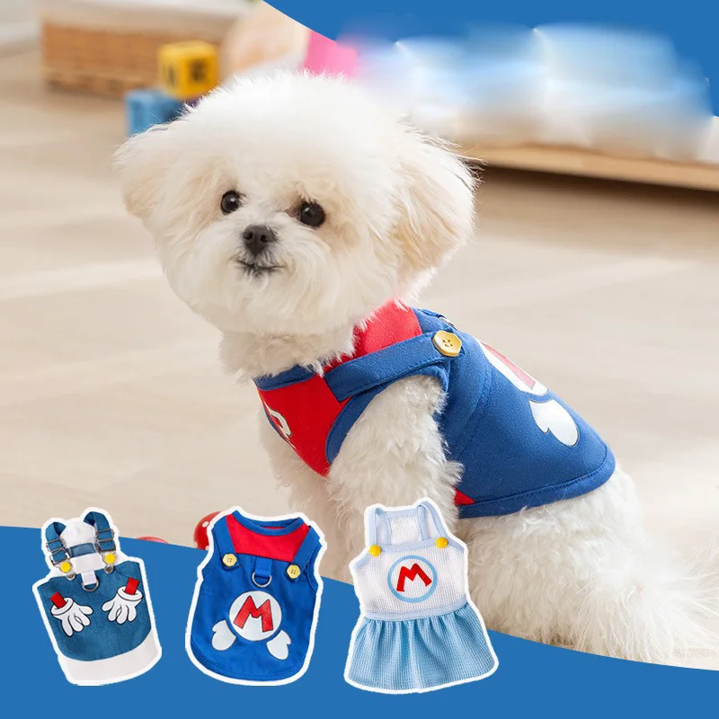 Blue Puppy Skirts Waffle Dog Dress Summer Breathable Cooler Bikini Bear Clothing Fashion Pet Vest  Teddy Clothes