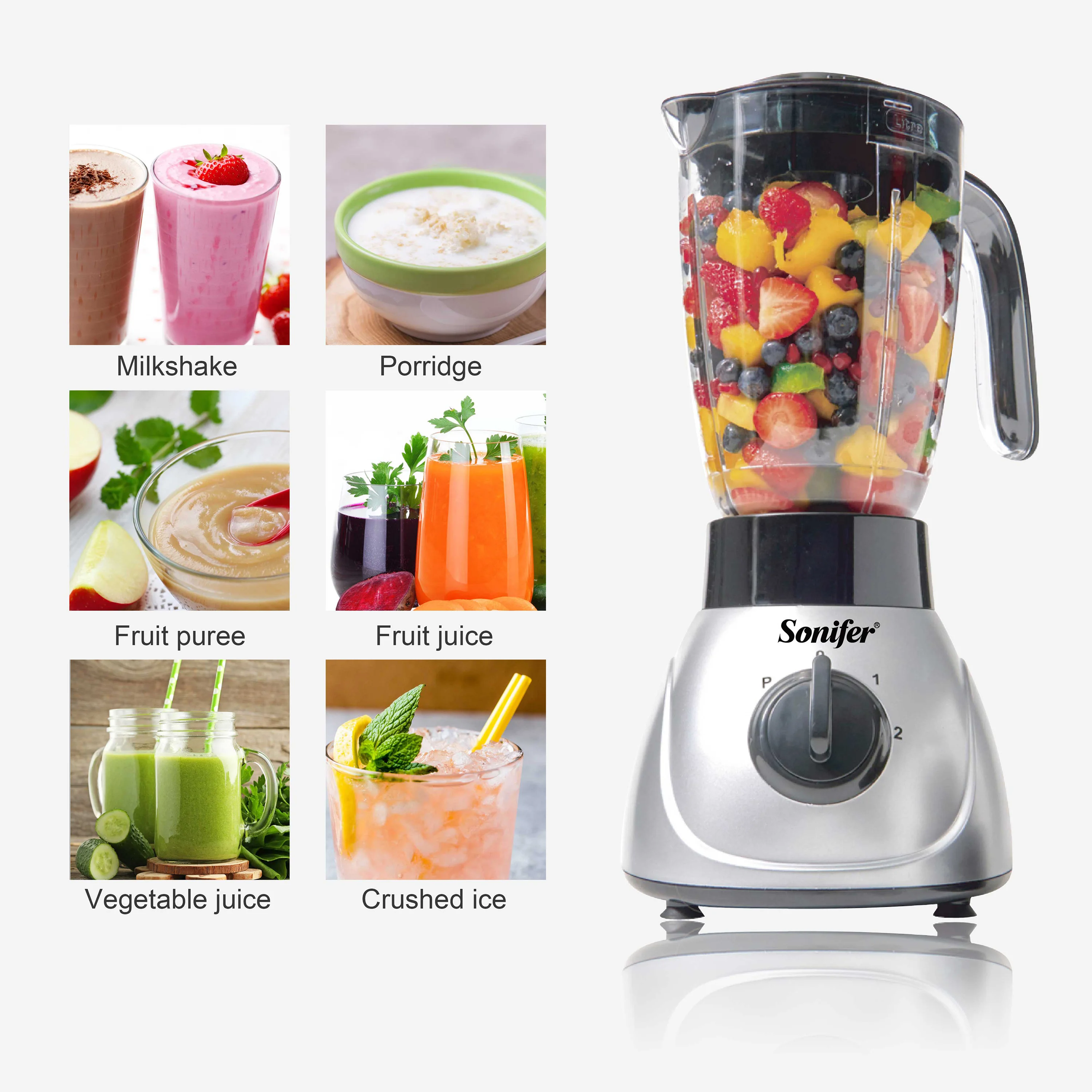 2 in 1 Blender Grinder Personal Mixer for Shakes and Ice Smoothies Juicer Fruit Food Processor Ice Sonifer