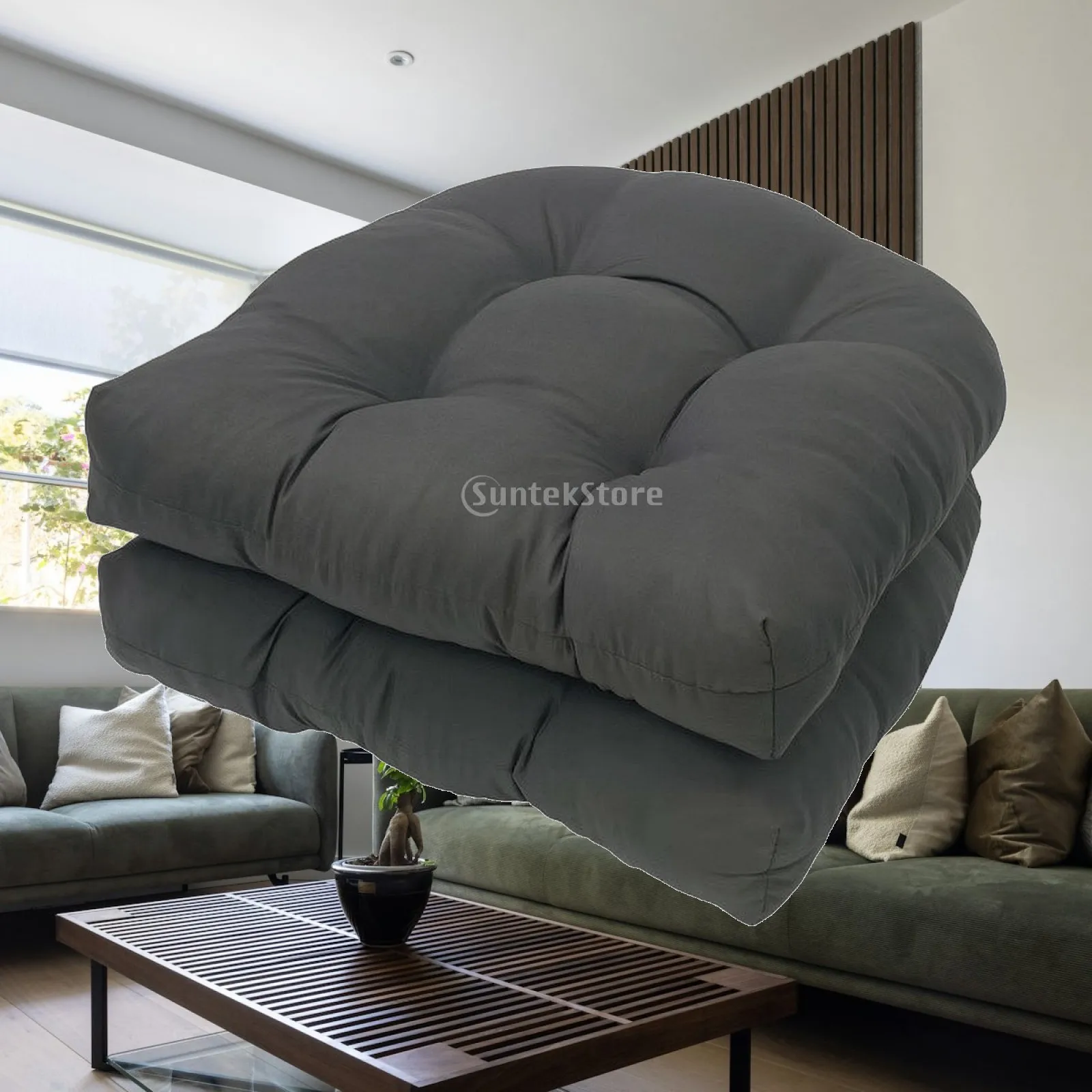 2 Pieces Tufted Seat Cushion | Soft PP Filling, Thick Padded Construction, Square Chair Cushion, for Garden Chairs