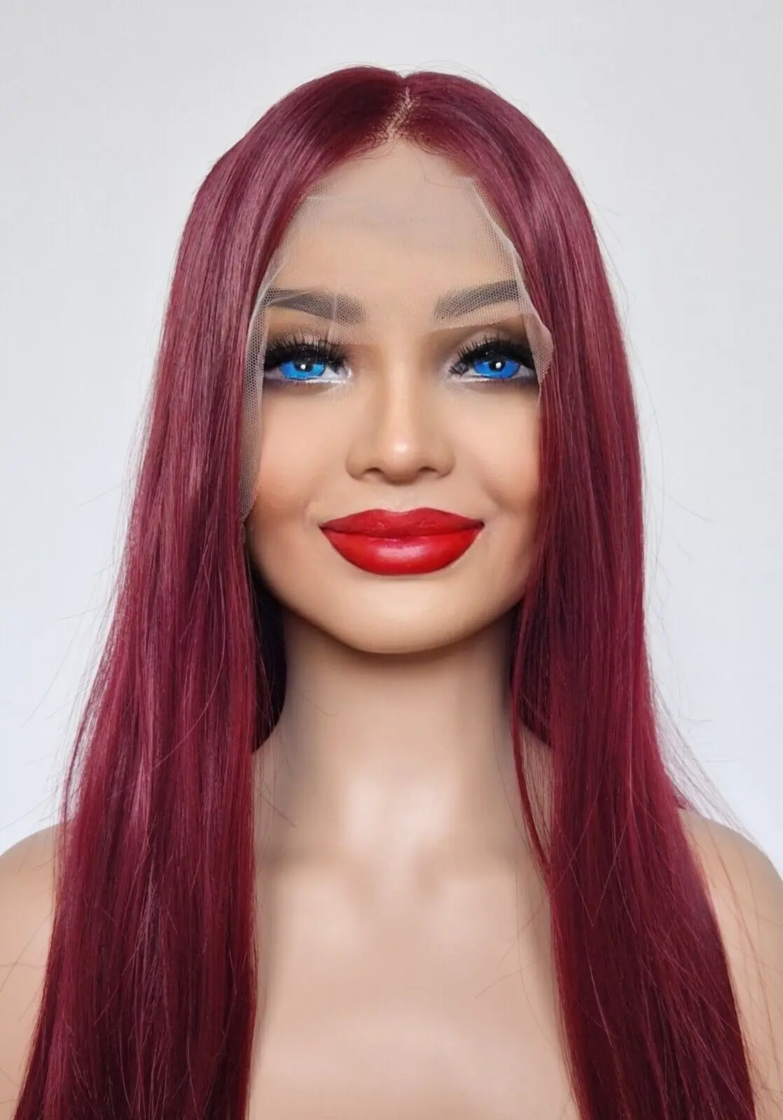 

Red Dark Burgundy Hair Wig Light Lace Front Long Straight Hair