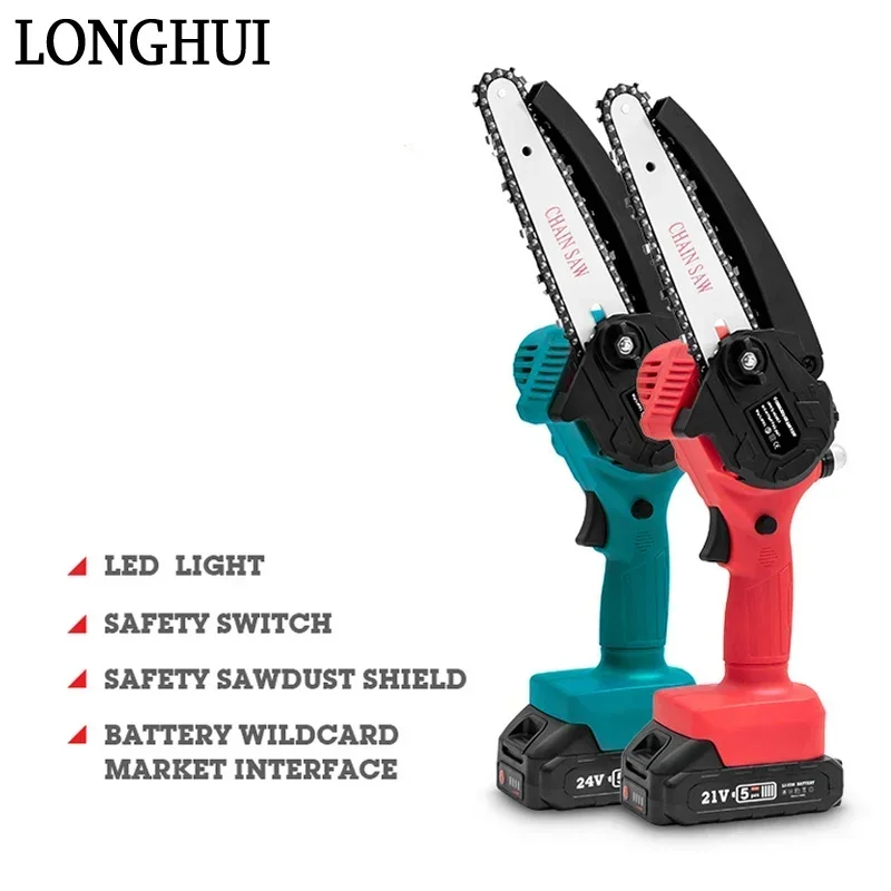 

21V 6 Inch Cordless Electric Saw Mini Electric Chain Saw Handheld Chainsaw Rechargeable Woodworking Logging Saw Cutting Tools