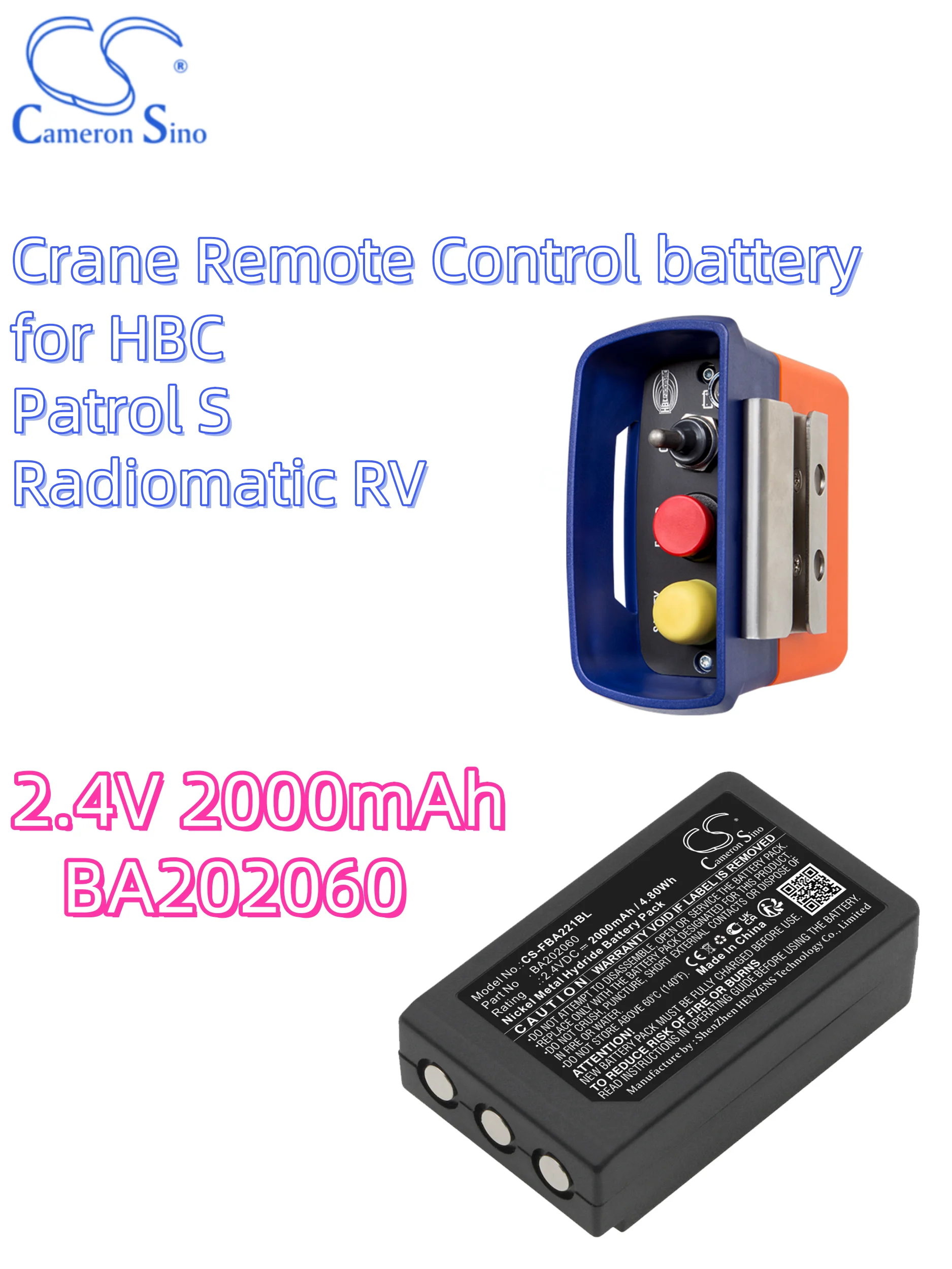 battery Cameron Sino batteries Crane Remote Control 2.4V 2000mAh for Patrol S Radiomatic RV BA202060 CS-FBA221BL