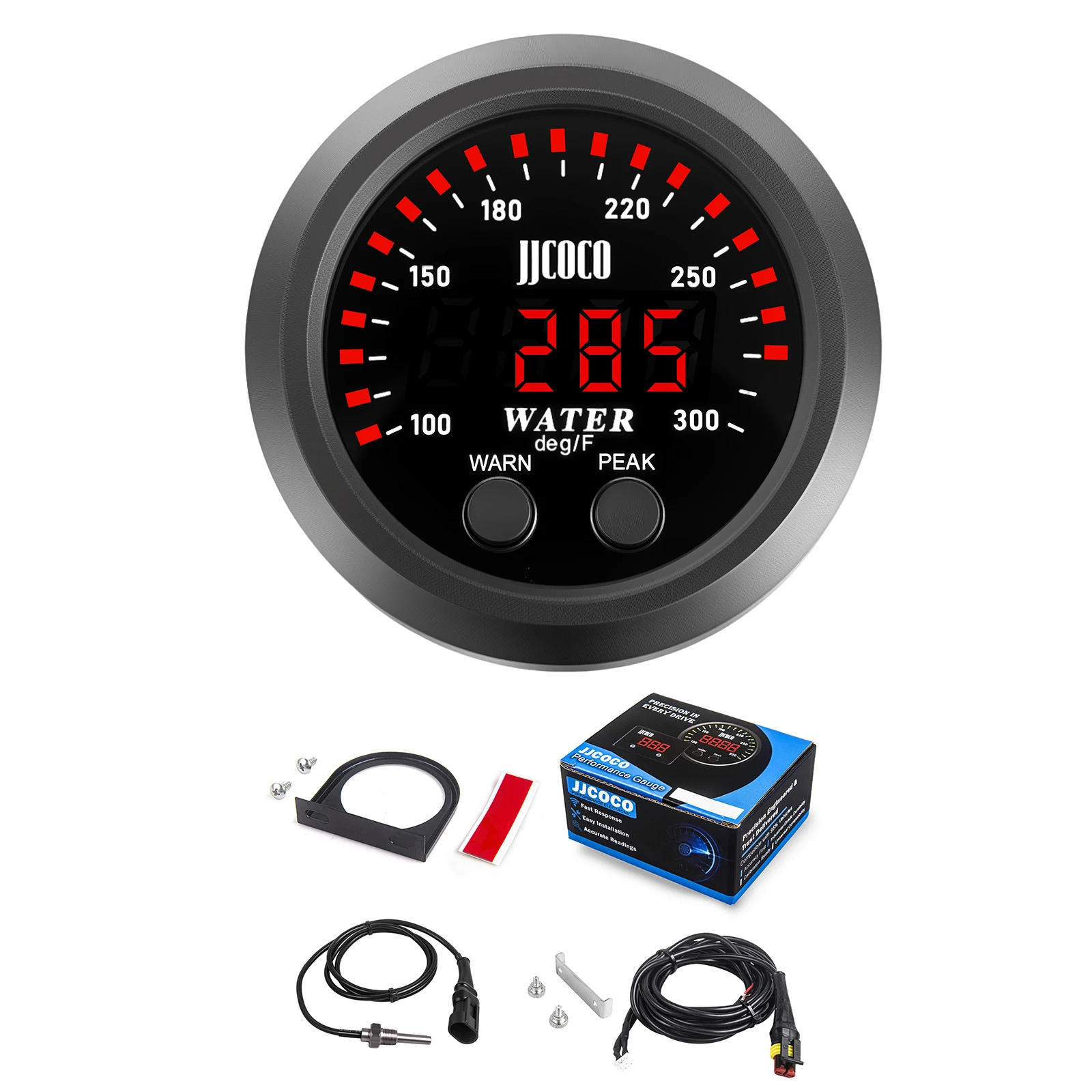 JJCOCO 52MM 12/24V Round Water Temperature Gauge With 1/8 Npt Sensor Car Digital Meter in Celsius 150C Fahrenheit 300F