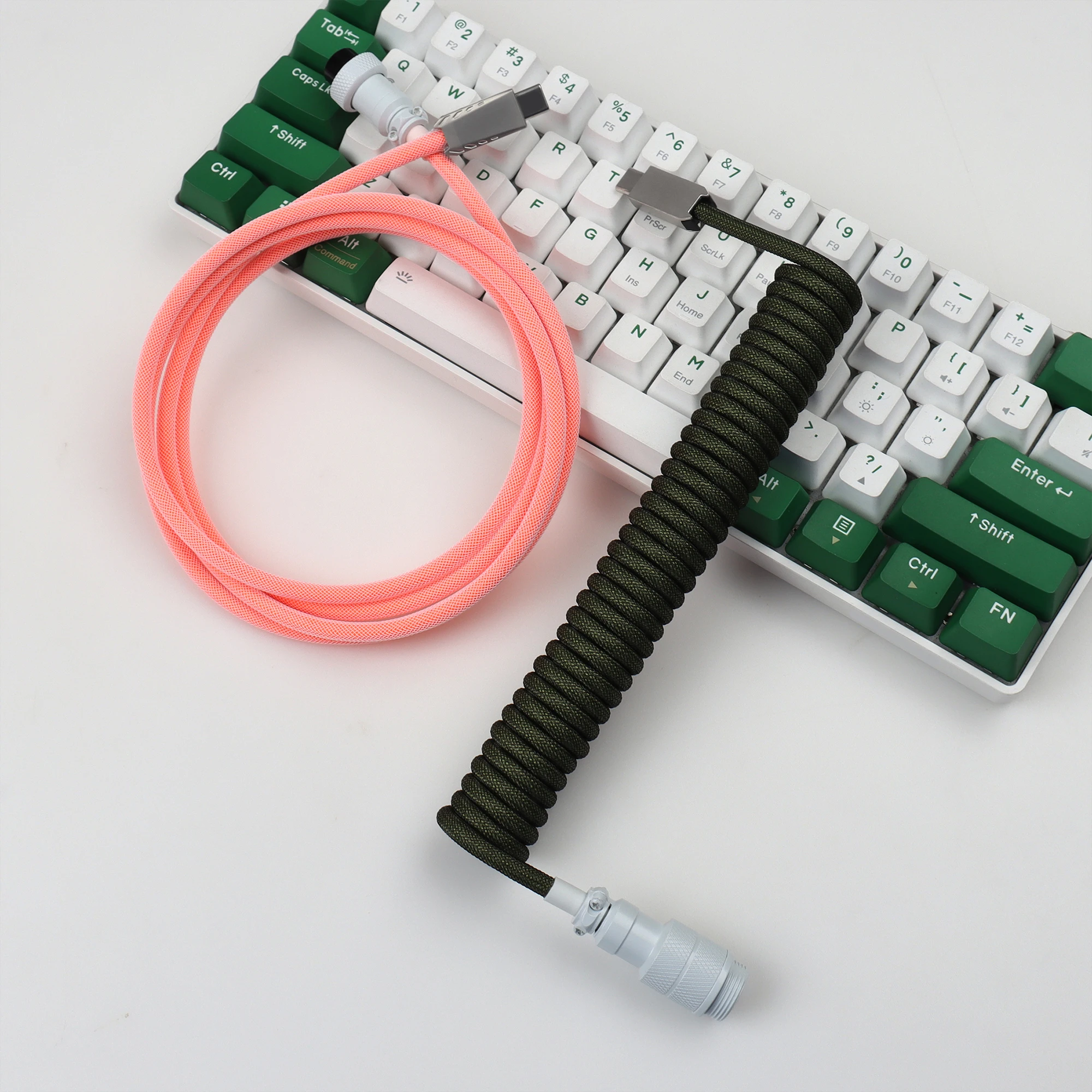 【LANO】Coiled Cable Braided Double-Sleeved Mechanical Keyboard detachable connector use Type-C to C Cable for Mechanical Keyboard