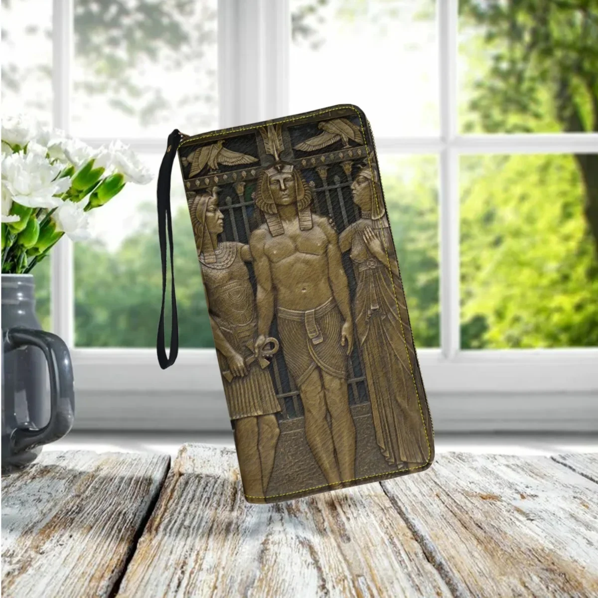 Ancient Egypt Art Print Ladies Long Wallet Luxury Designer Leather Girls Wallet Card Holder Portable Phone Clutch Portefeuille