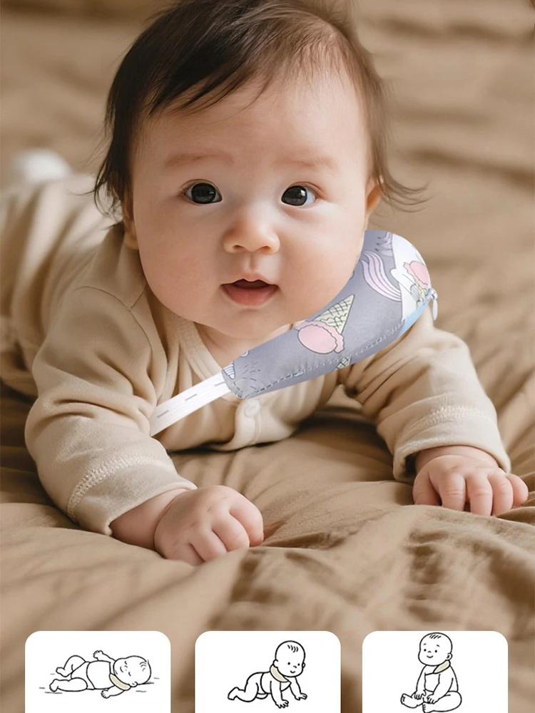 Babykissen für Neugeborene, weich, atmungsaktiv, halbmondförmige Kissen, Cartoon-Druck, Nackenkorrekturkissen für Babys, Kleinkinder von 1–3 Jahren – Detail 3