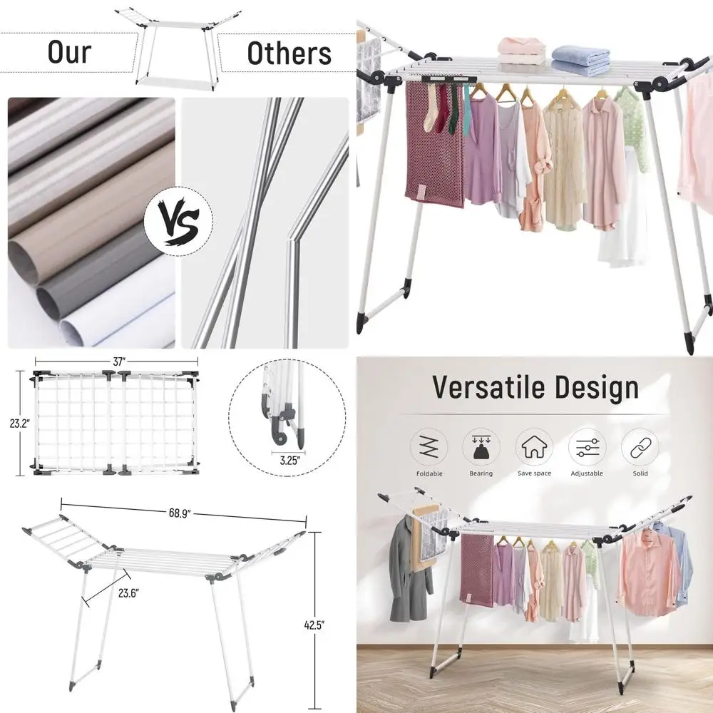 

Collapsible Space-Saving Laundry Drying Rack with Sock Clips, Suitable for Clothes, Towels, and Linens, Indoor or Outdoor Use