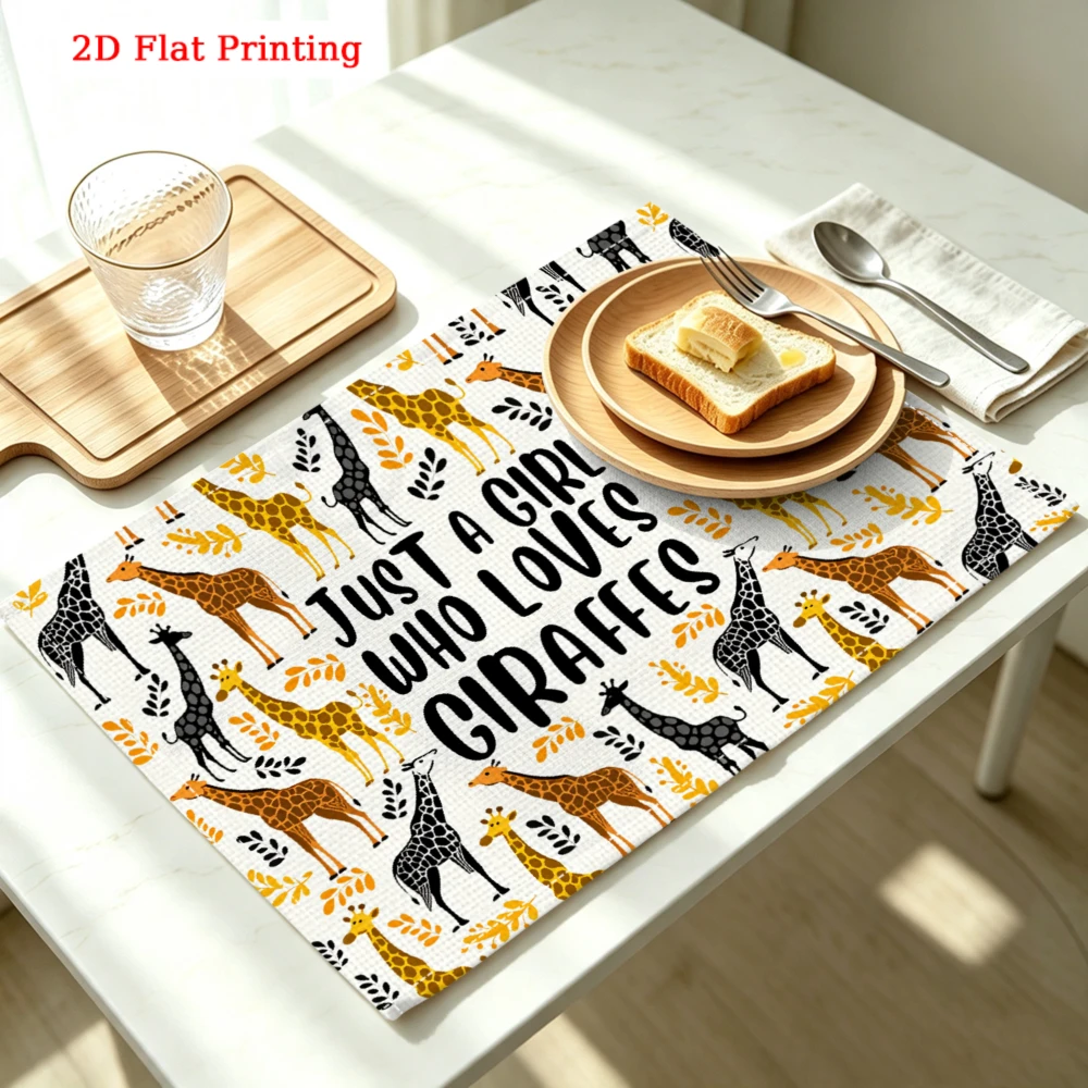 Giraffe Pattern Print Kitchen Placemat Giraffe Pattern Print Linen Pad Dish Coffee Cup Table Mat 1PC 30x40cm
