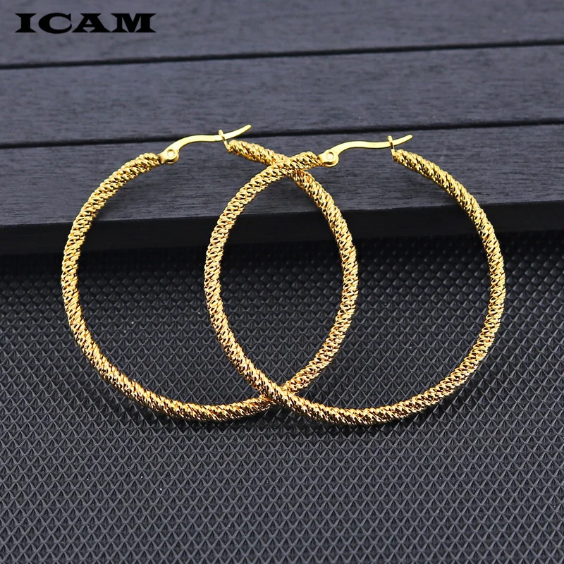 ICAM Punk Big Size Hoop Earrings Brincos Trendy Party Exaggerated Gold Silver Color Round Circle Earrings for Women Jewelry