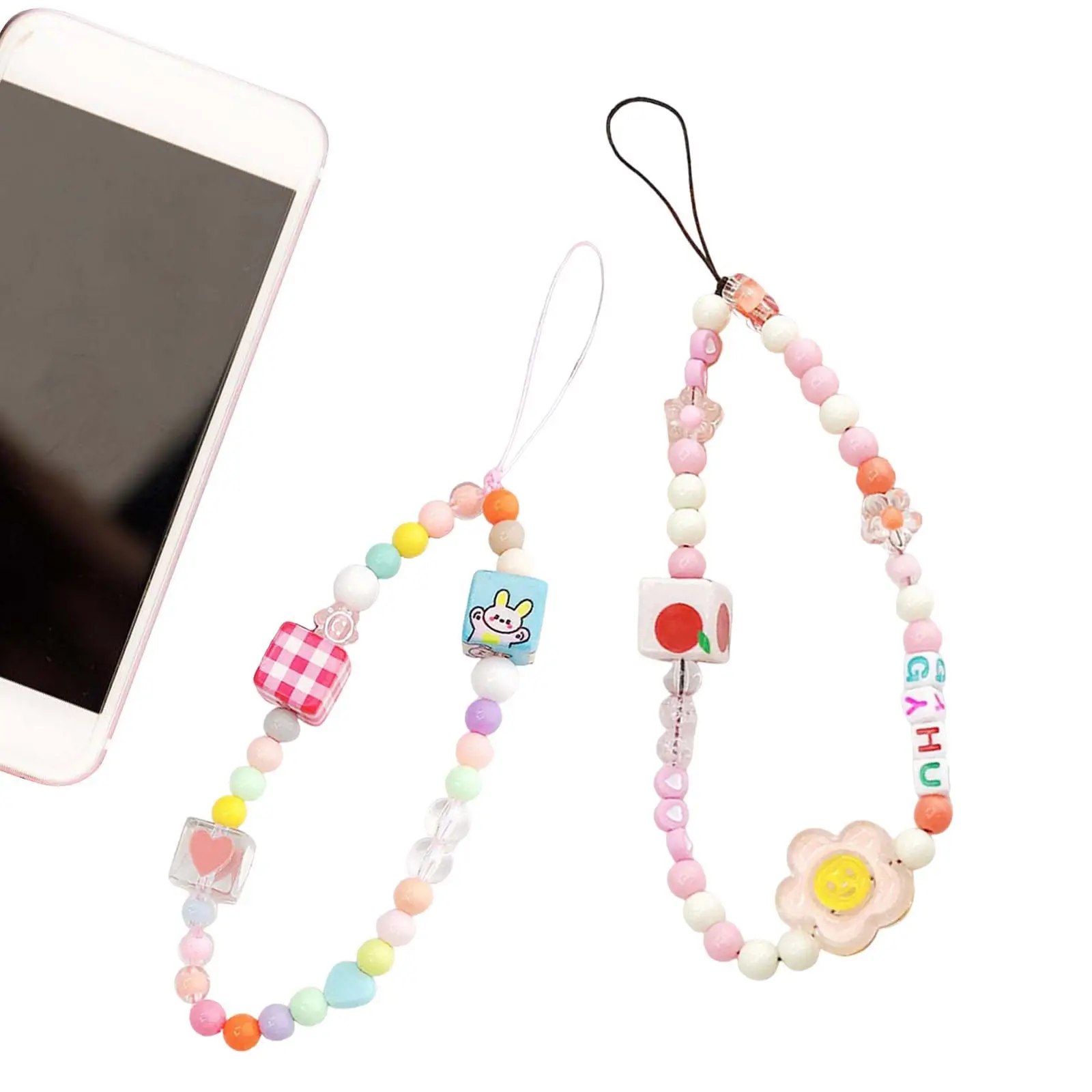 Beads Bracelet Keychain Phone Chain Strap Multipurpose Women Bag Accessory Phone