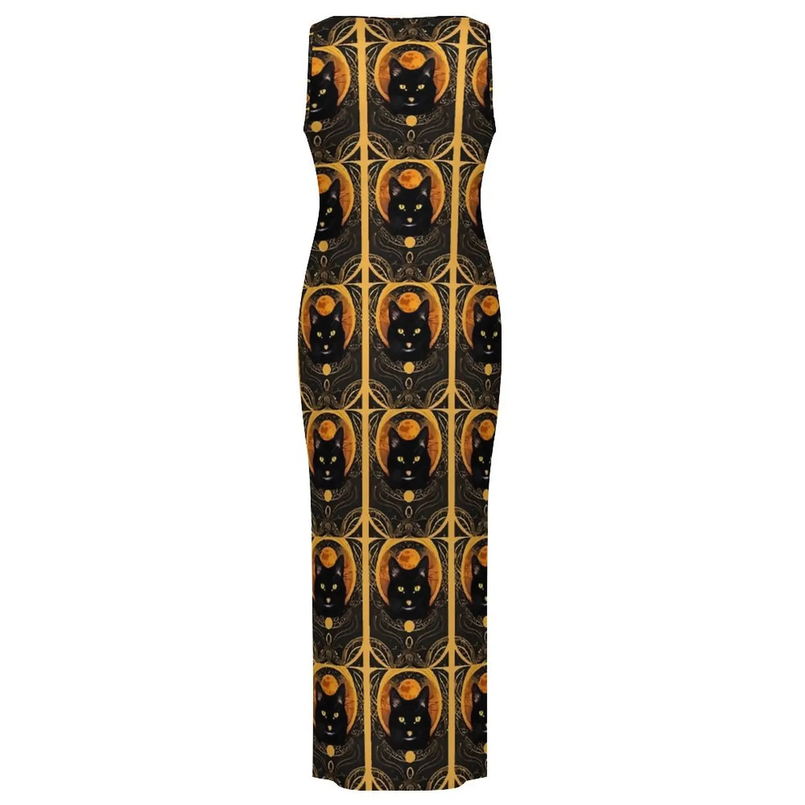 Abito con stampa di carte tarocchi senza maniche vintage gatto nero streetwear maxi abiti casual abito aderente design da donna abiti oversize
