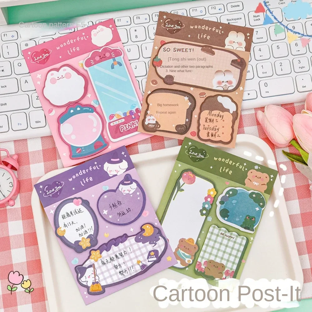 5PCS Kawaii Sticky Notes Cute Stationary Cartoon Series Self-Stick Note Pads Office Supplies Sticky Note Set Korean Stationery