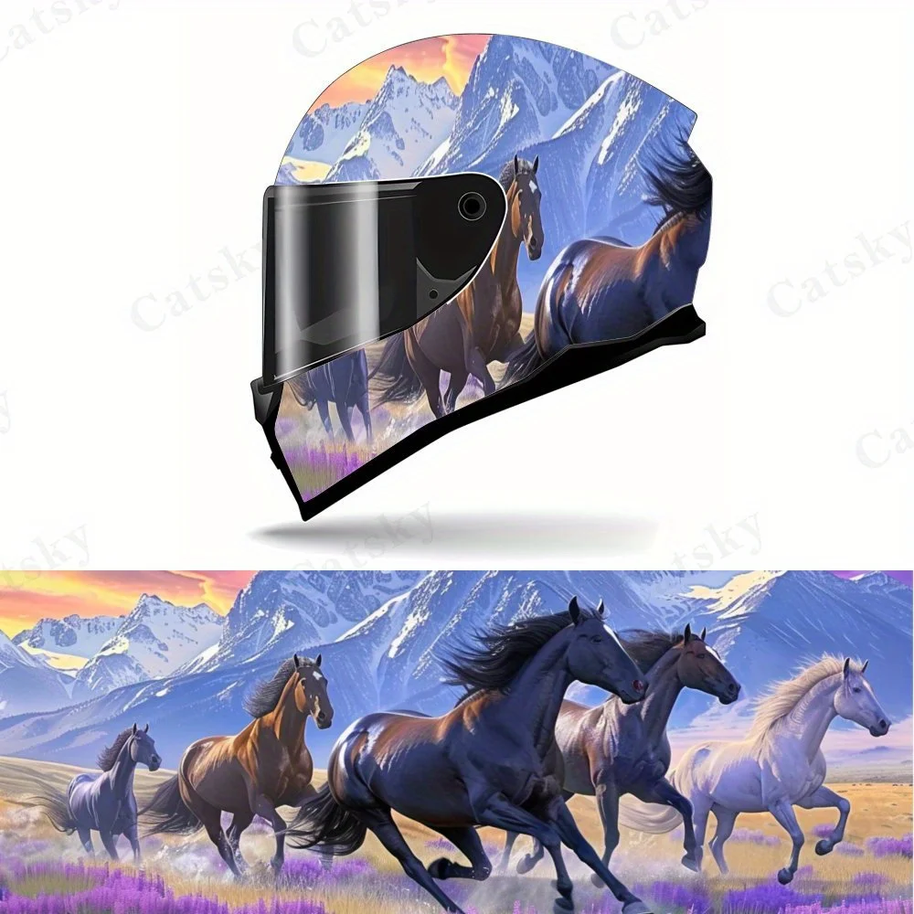 

Horse Galloping Helmet Sticker - High Quality PVC, Grassland Horse Pattern, Suitable for Motorcycle Racing Helmet, Create A Uniq