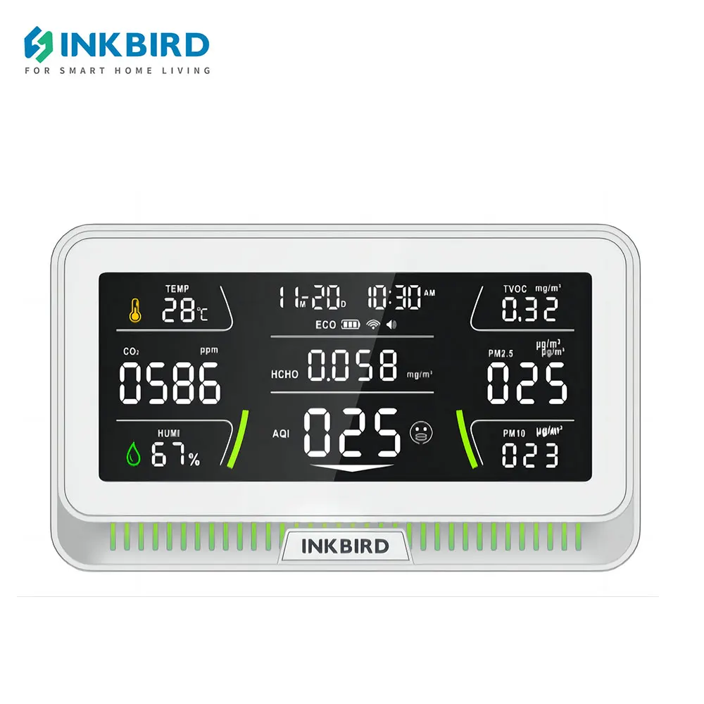 

INKBIRD White Wireless CO2 Detector Indoor TVOC HCHO AQI PM2.5 PM10 Temperature Humidity Monitor IAQM-129-W