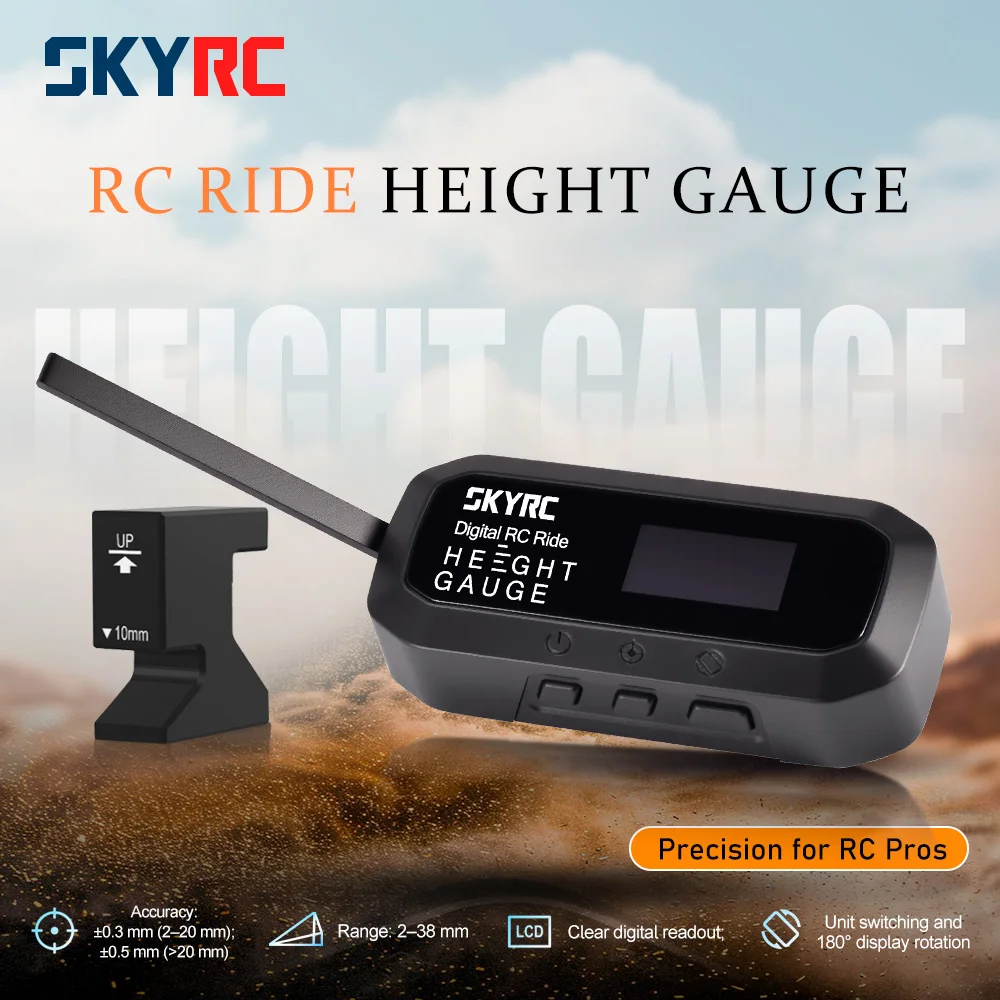 SkyRC RC Ride Height Gauge Digital 0.1mm Precision 2–38mm Range for 1/24 1/10 1/8 Cars with Rotating Display Calibration Tool