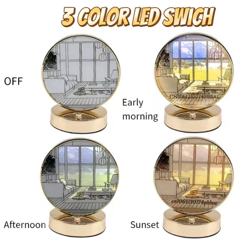 Led Painting Lamp INS Deco Mirror Makeup Dimming Night Light Artwork Sunlight Window Wooden Photo Table Lamp Bedside Art Painted