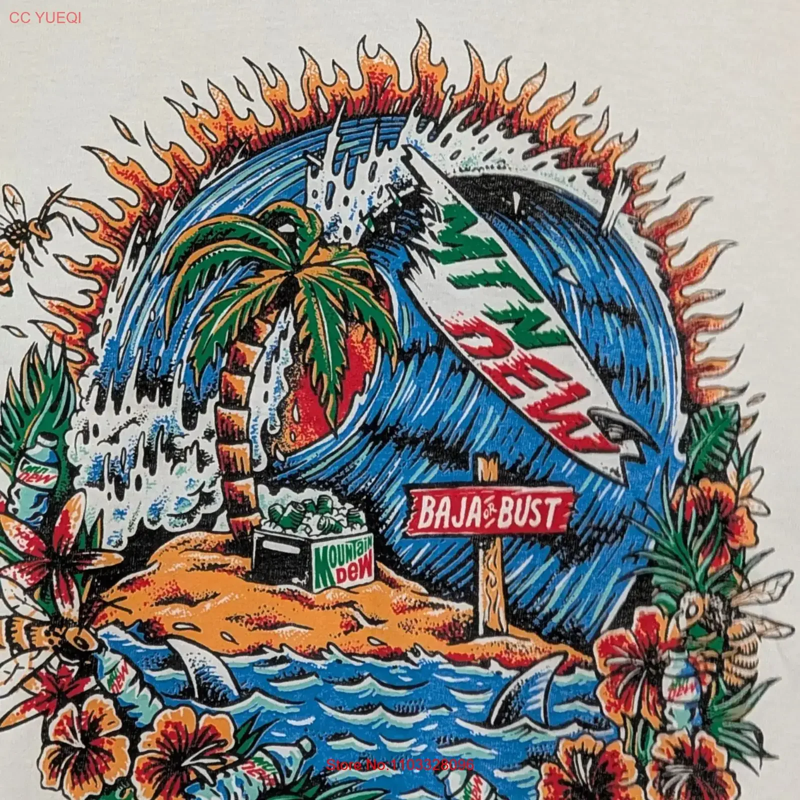 Мужская футболка Mountain Dew, белая, Baja Blast Tropical Island, 2XL, 4169, NWT, винтажная, в стиле streetwear, с эффектом потертости, стильная, с графическим принтом, удобная.