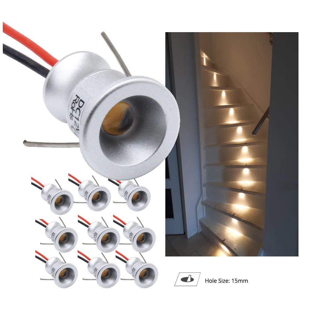 10pcs IP65 1W 12V Mini LED Spot Light Thumb Spotlight Ceiling Corridor Stairs Lamp Cabinet Ambient DIY Lighting