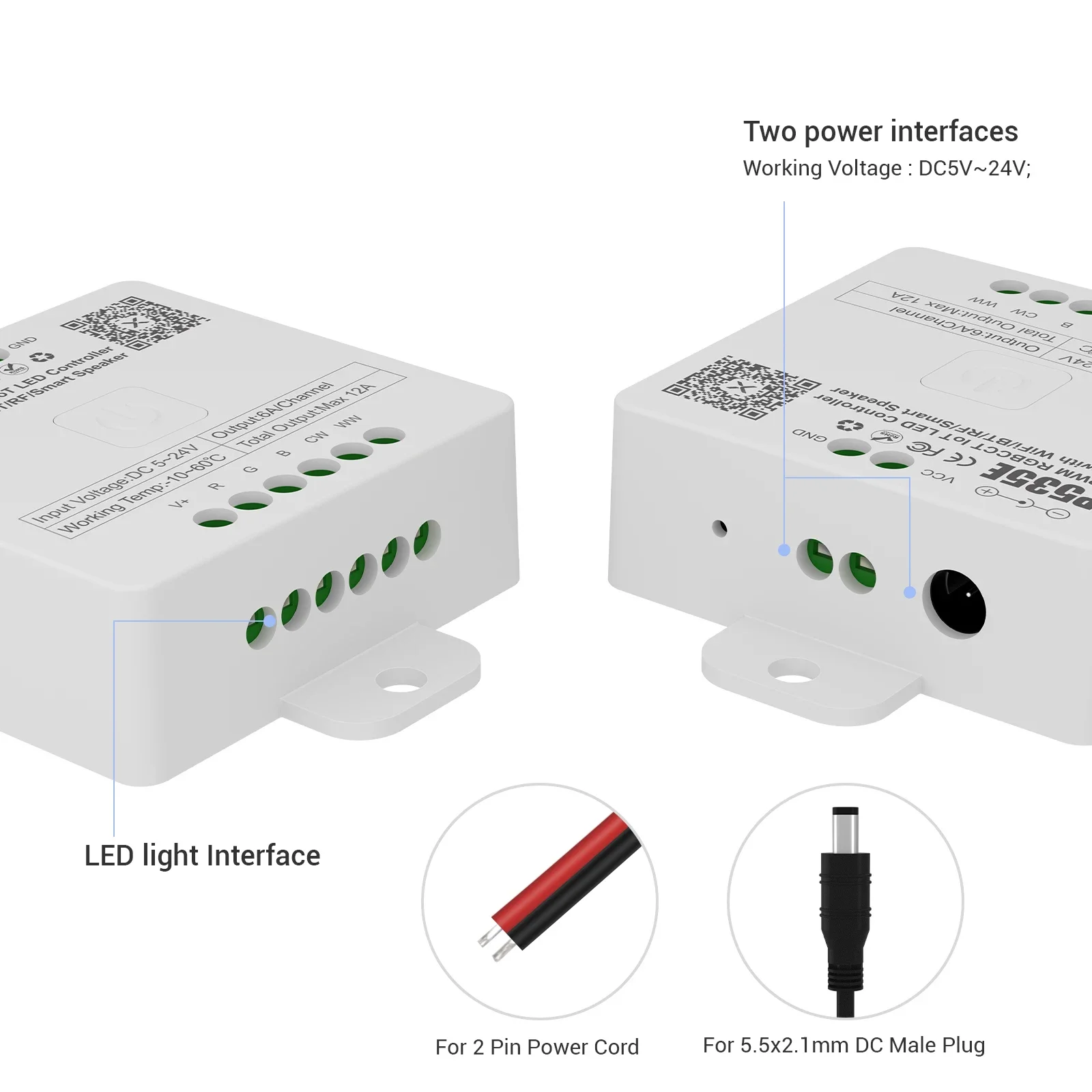 RGB CCT LED Controller  SP53AE 5CH APP Wifi Alexa Google Home BT RF Dimmable FCOB 5050 Light Strip 5V-24V