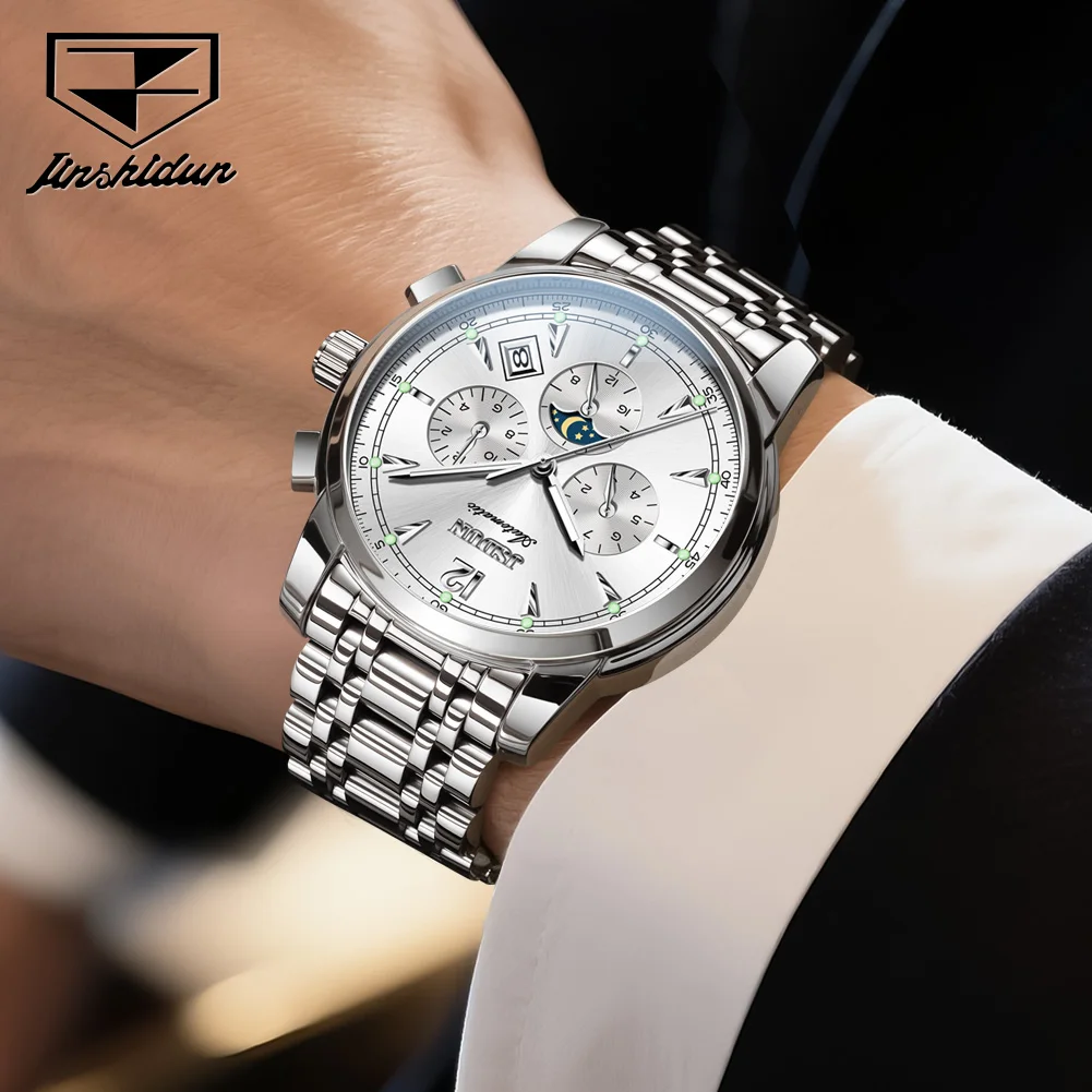 JSDUN 8750 Men Watch Original High end Waterproof Luminous Moon Phase Multi functional Brand Men Automatic Mechanical Watch Gift