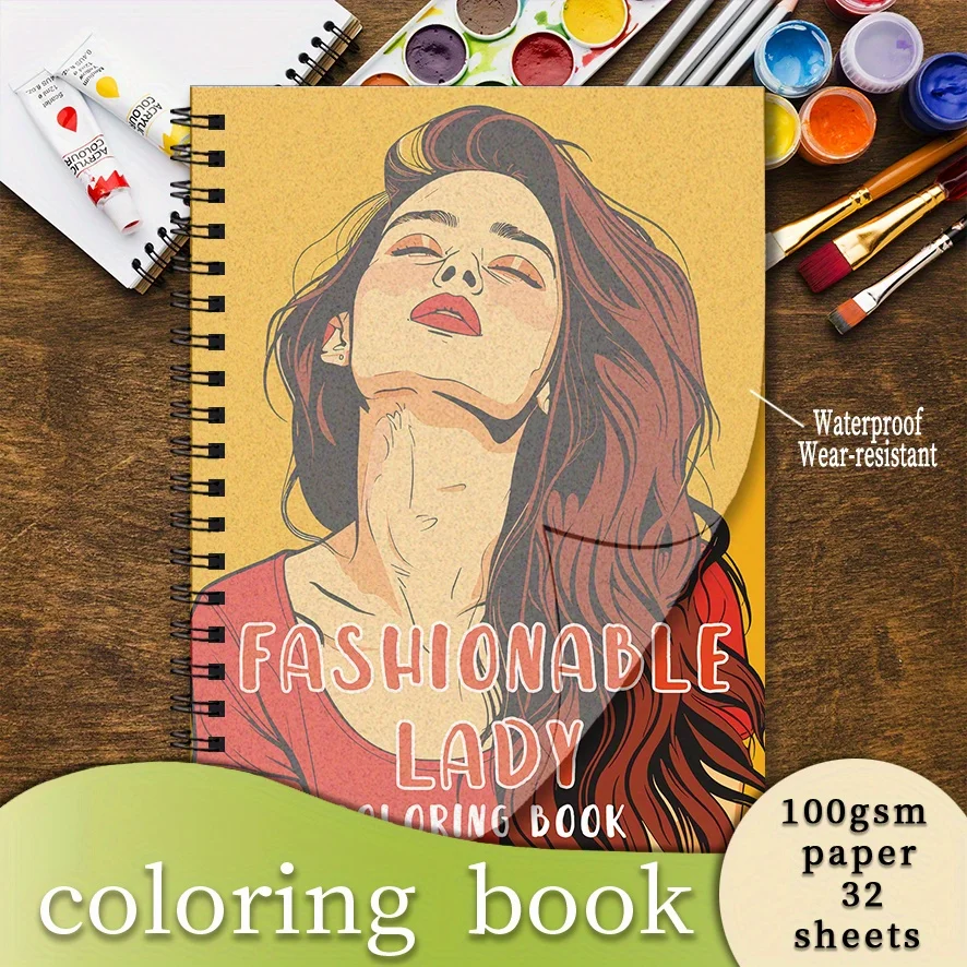 Fashionable Adult Coloring Book for Women - 8.3x 11.2 Inch 32 Page Coloring Book - Helps Reduce Stress and Ease Emotions