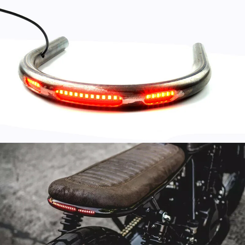 Universal Modified 7/8 Inch Motorcycle Cafe Racer Steel Rear Seat Frame Hoop Loop LED Brake Turn Tail