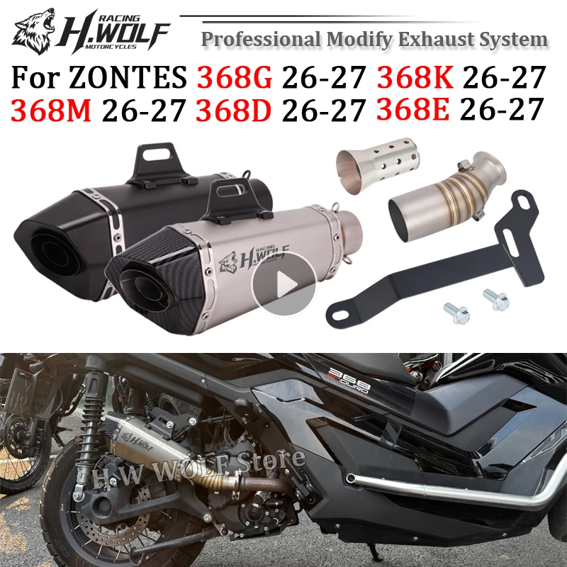 Slip On For ZONTES ZT368 ZT 368 G D M E K 2026 2027 Motorcycle Exhaust Modify 51MM DB Killer Muffler Tail Tube Middle Link Pipe
