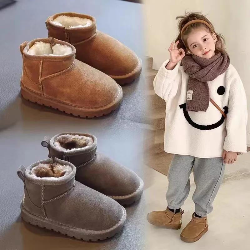 Zapatillas de deporte de invierno para niños, botas de nieve para niños, zapatos antideslizantes para niñas, zapatos casuales, cálidos, de algodón de felpa