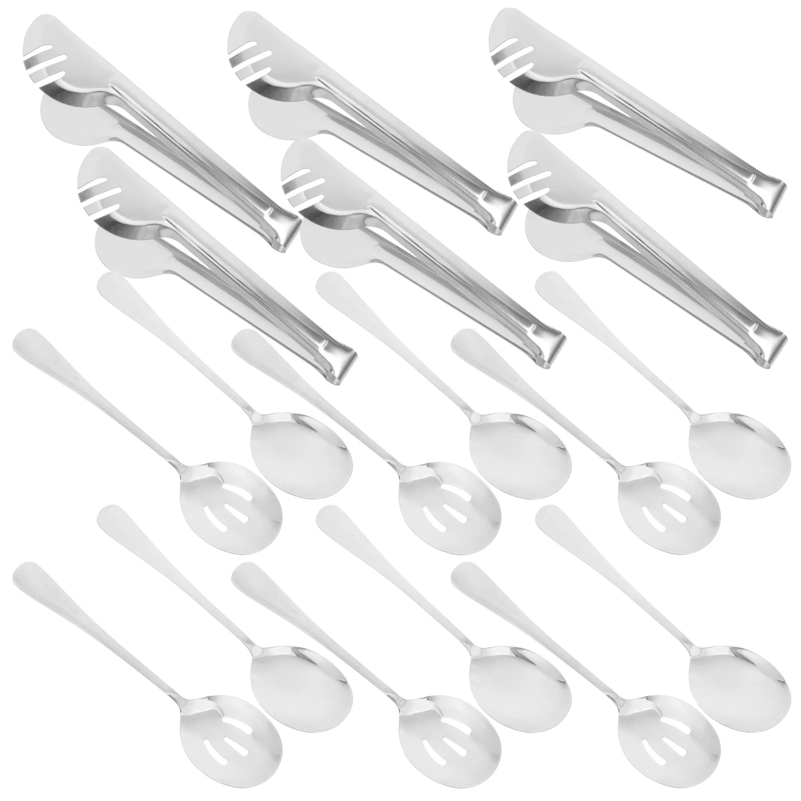 

18pcs Stainless Steel Cutlery Set Kitchen Buffet Serving Tools Spoon Tongs Skimmer Dining Party Catering Food Service
