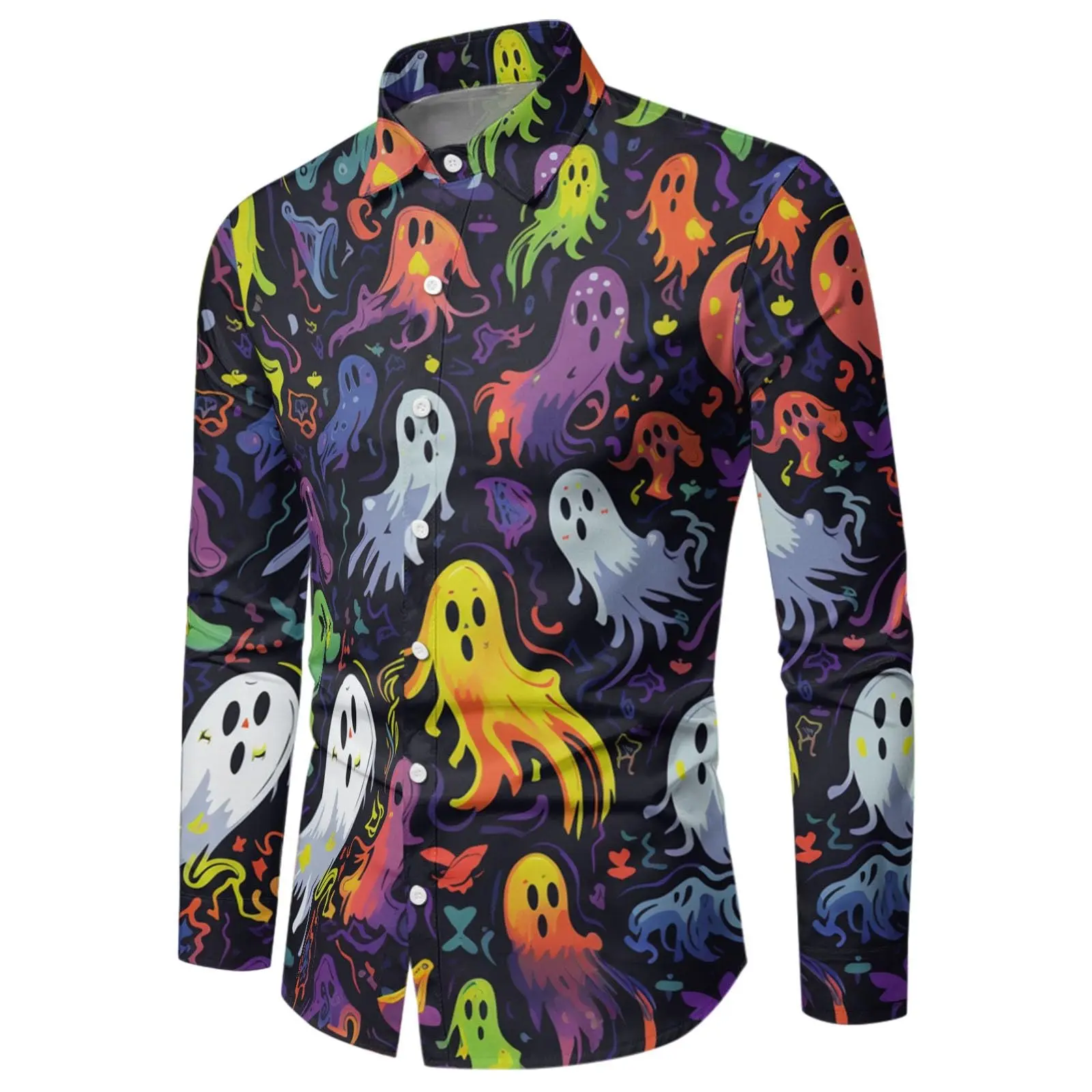 

Men's Halloween Shirt Lapel Holiday Party Shirt Men's Casual Street Short Sleeve Fashion Pumpkin Ghost Print Shirt